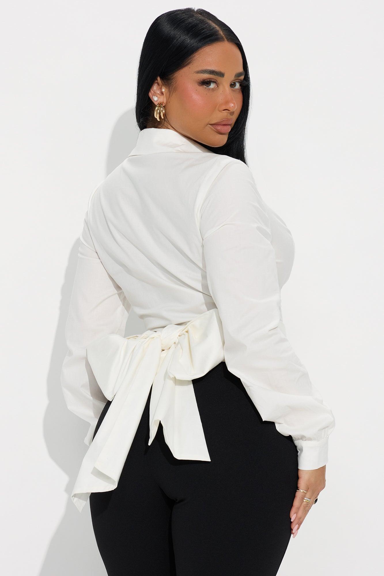 Work It Tie Back Poplin Shirt - White Product Image