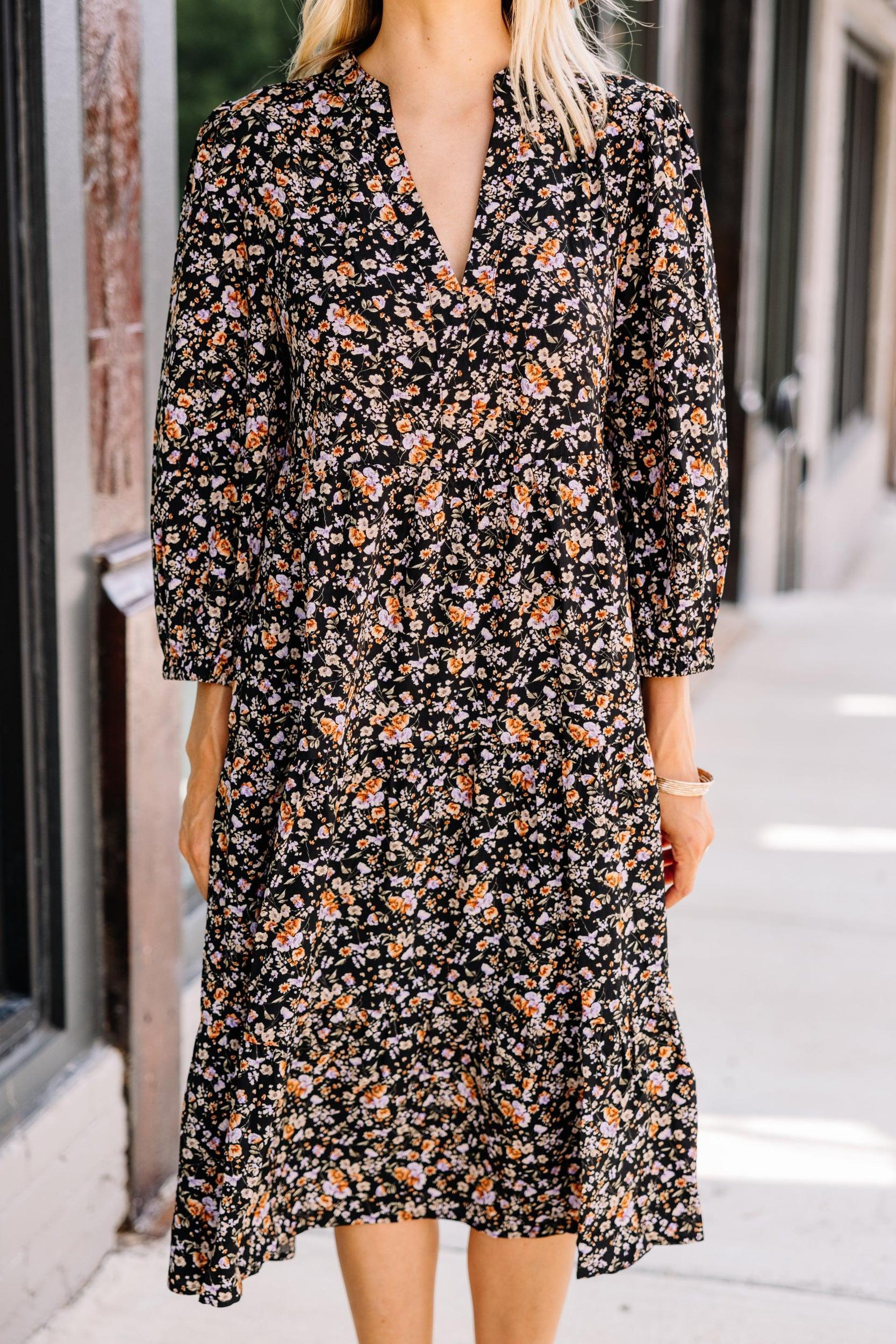 All Eyes On You Black Ditsy Floral Midi Dress Female Product Image