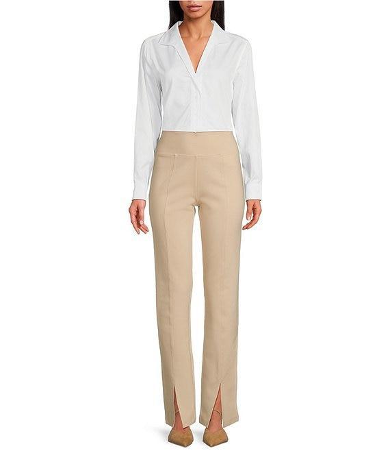 tyler boe Natalie Cotton Woven Point Collar Long Sleeve Concealed Button Front Blouse Product Image