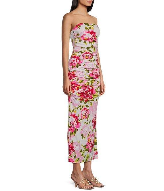 Honey and Rosie Strapless Floral Print Shirred Midi Dress Product Image