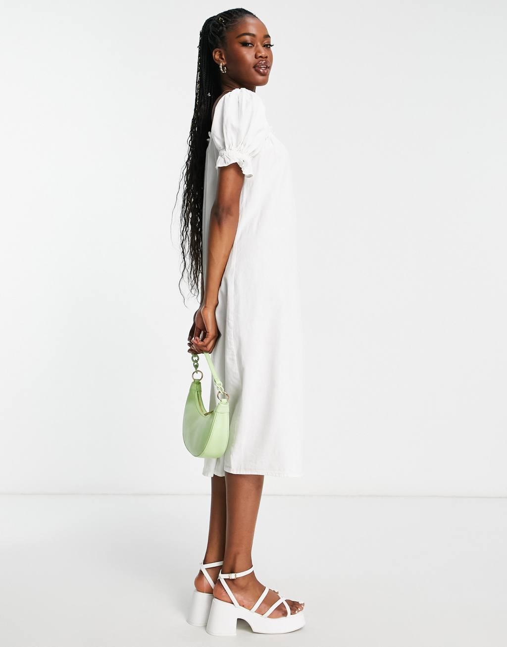 Pieces exclusive puff sleeve midi button through dress Product Image