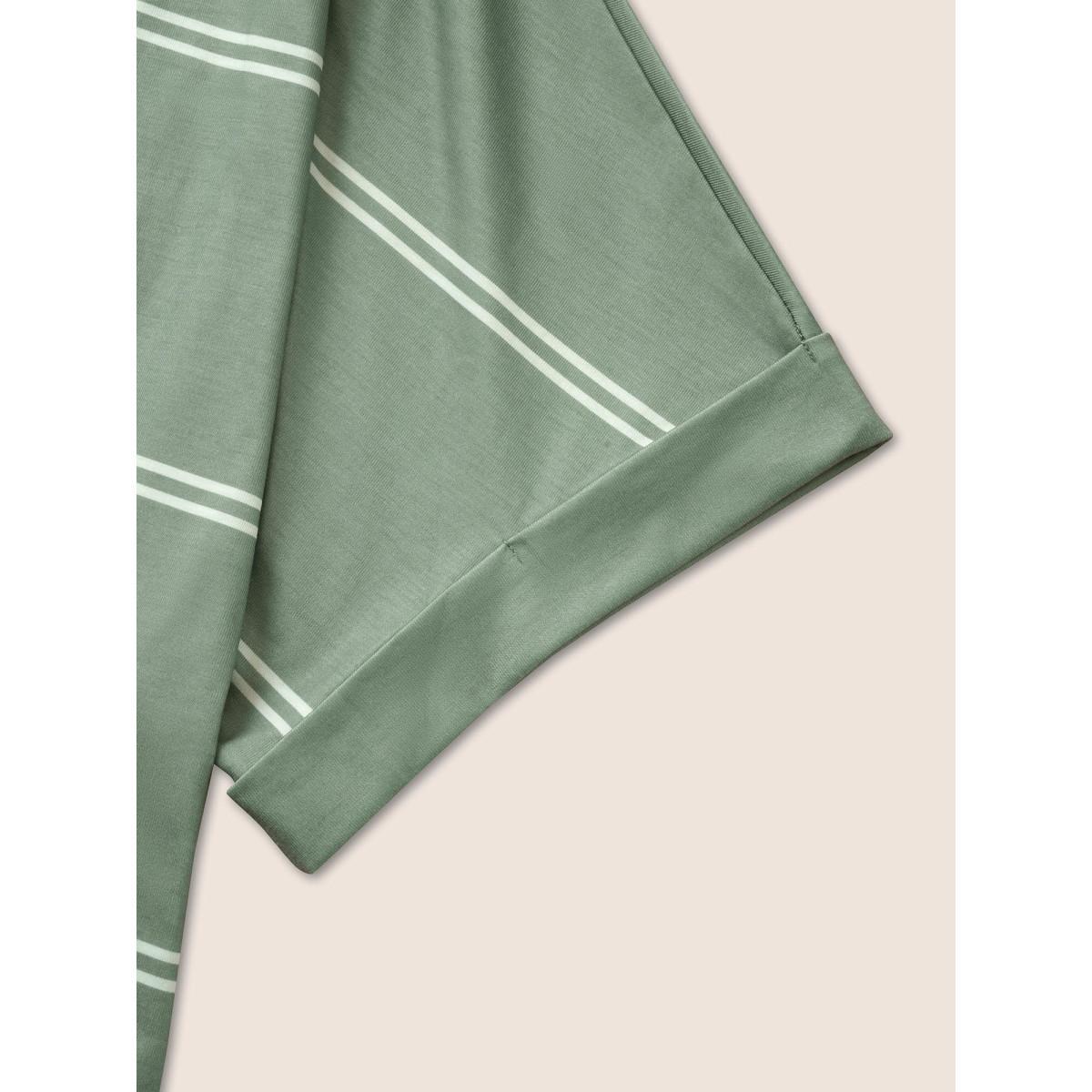 Plus Size Striped Contrast Dolman Sleeve T-shirt Mint Women Casual Striped V-neck Everyday T-shirts BloomChic 10/M Product Image
