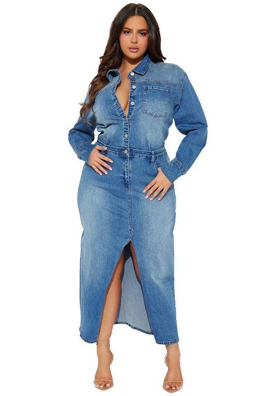 WOMEN FASHION DENIM LONG MAXI DRESS Female Product Image