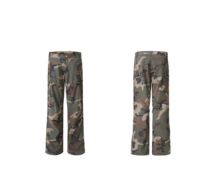 Mid Rise Camouflage Wide Leg Cargo Pants Product Image