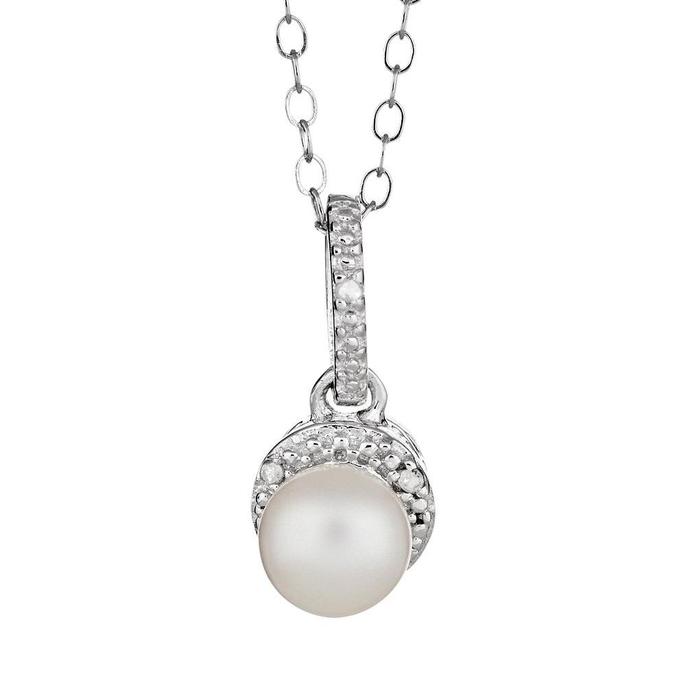 Celebration Gems Sterling Silver Freshwater Cultured Pearl and Diamond Accent Frame Pendant, Women's, Size: 18" Product Image