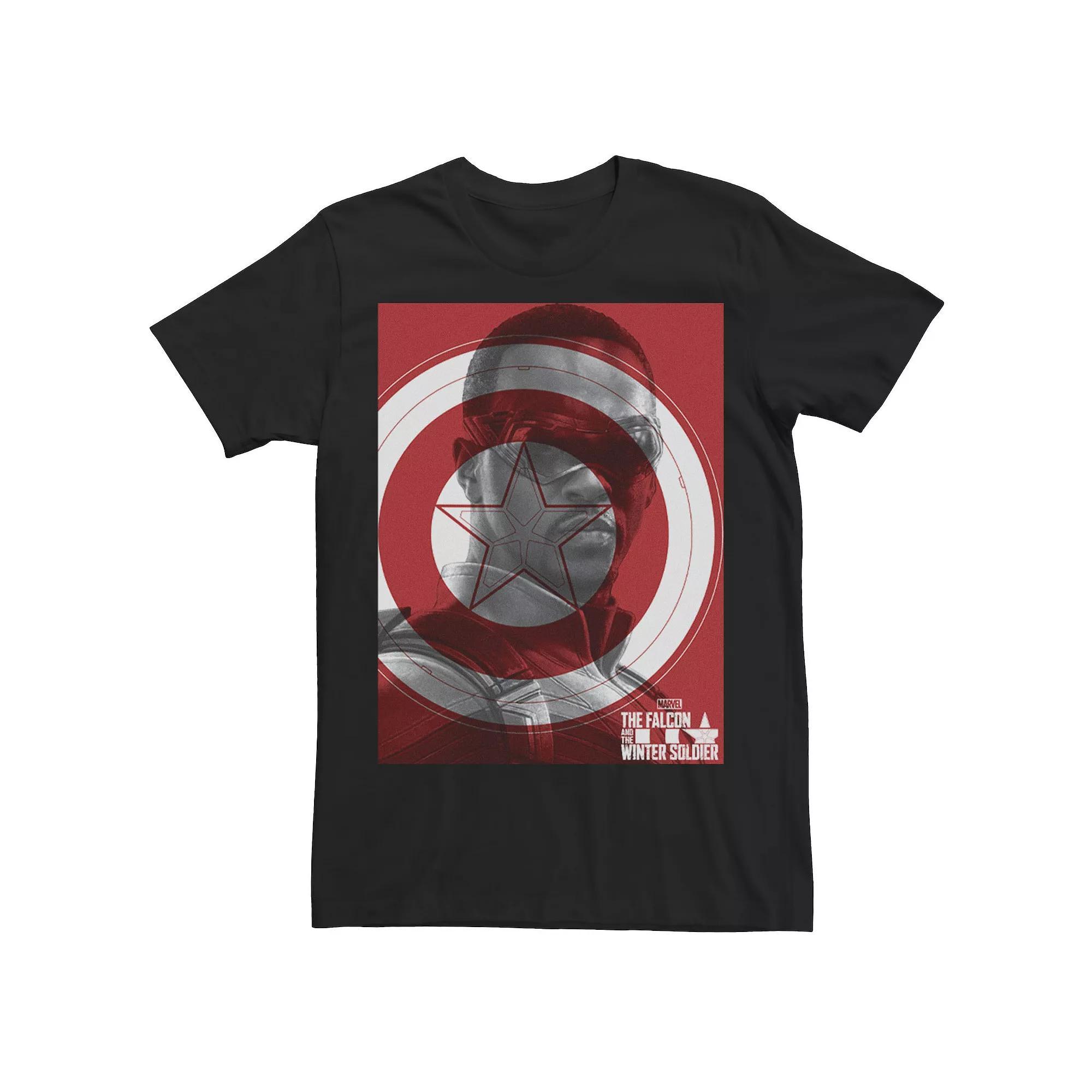 Men's Marvel Falcon And The Winter Soldier Red White Sam Poster Tee, Size: Medium, Black Product Image