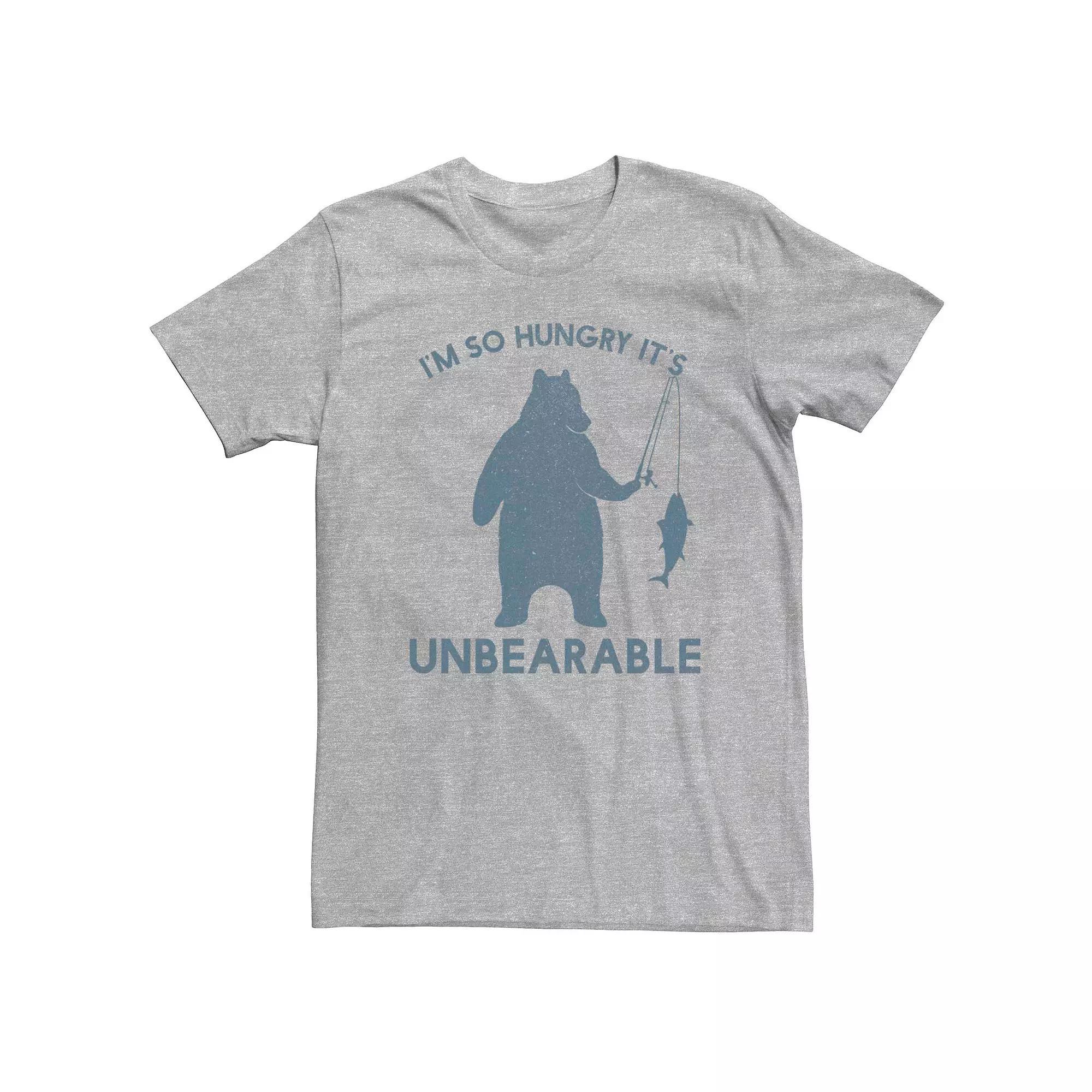 Mens So Hungry Bear Fishing Graphic Tee Athletic Grey Product Image