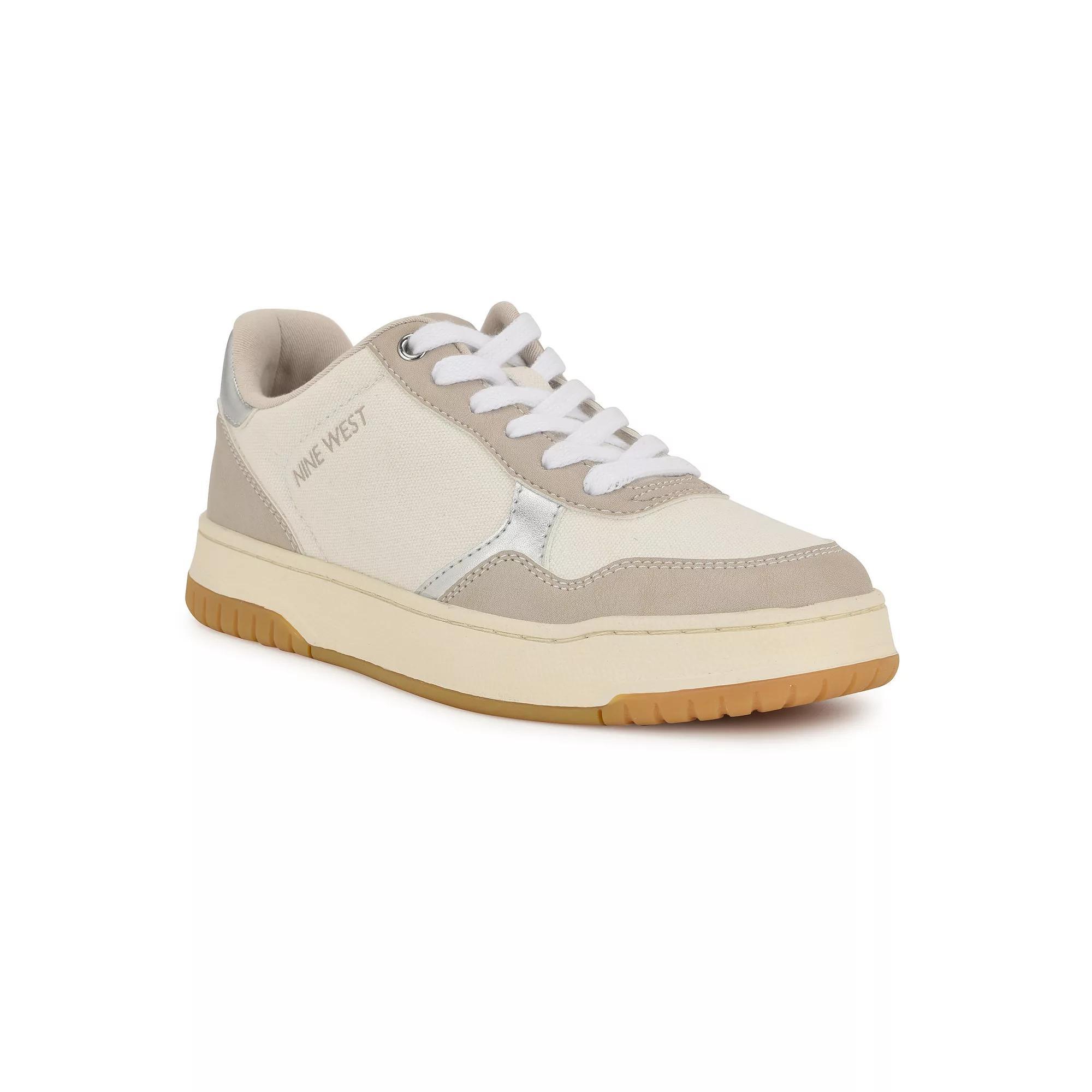 Nine West Nenya Casual Lace-Up Round Toe Sneakers, Women's, Size: 6, Ivory Taupe Team Product Image
