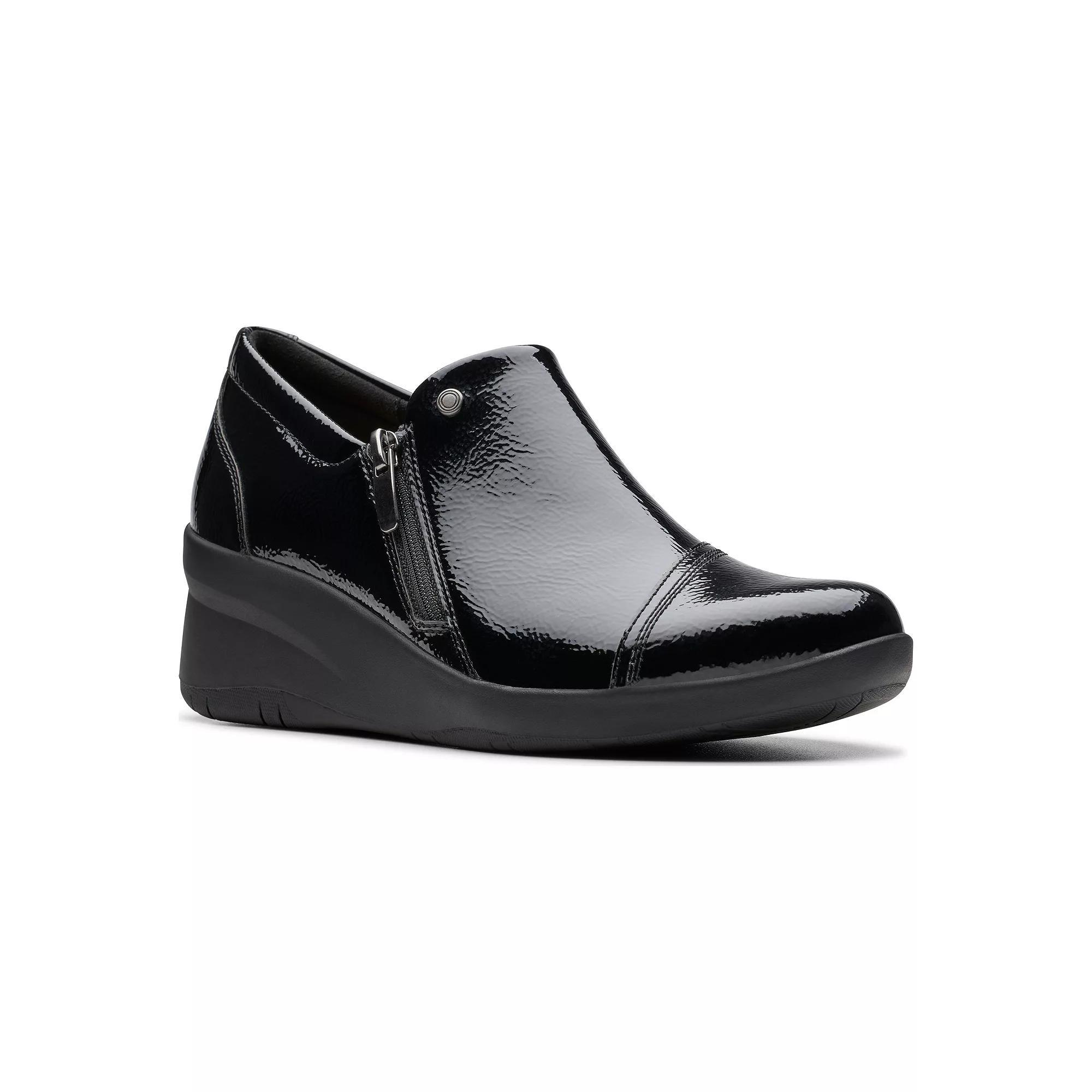 Clarks® Suttyn Zip Women's Wedge Shoes, Size: 7.5, Black Crinkle Patent Product Image
