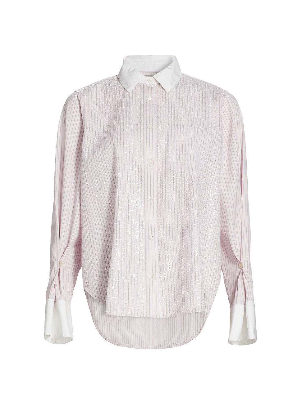 Womens Wesley Sequined Striped Cotton Shirt Product Image
