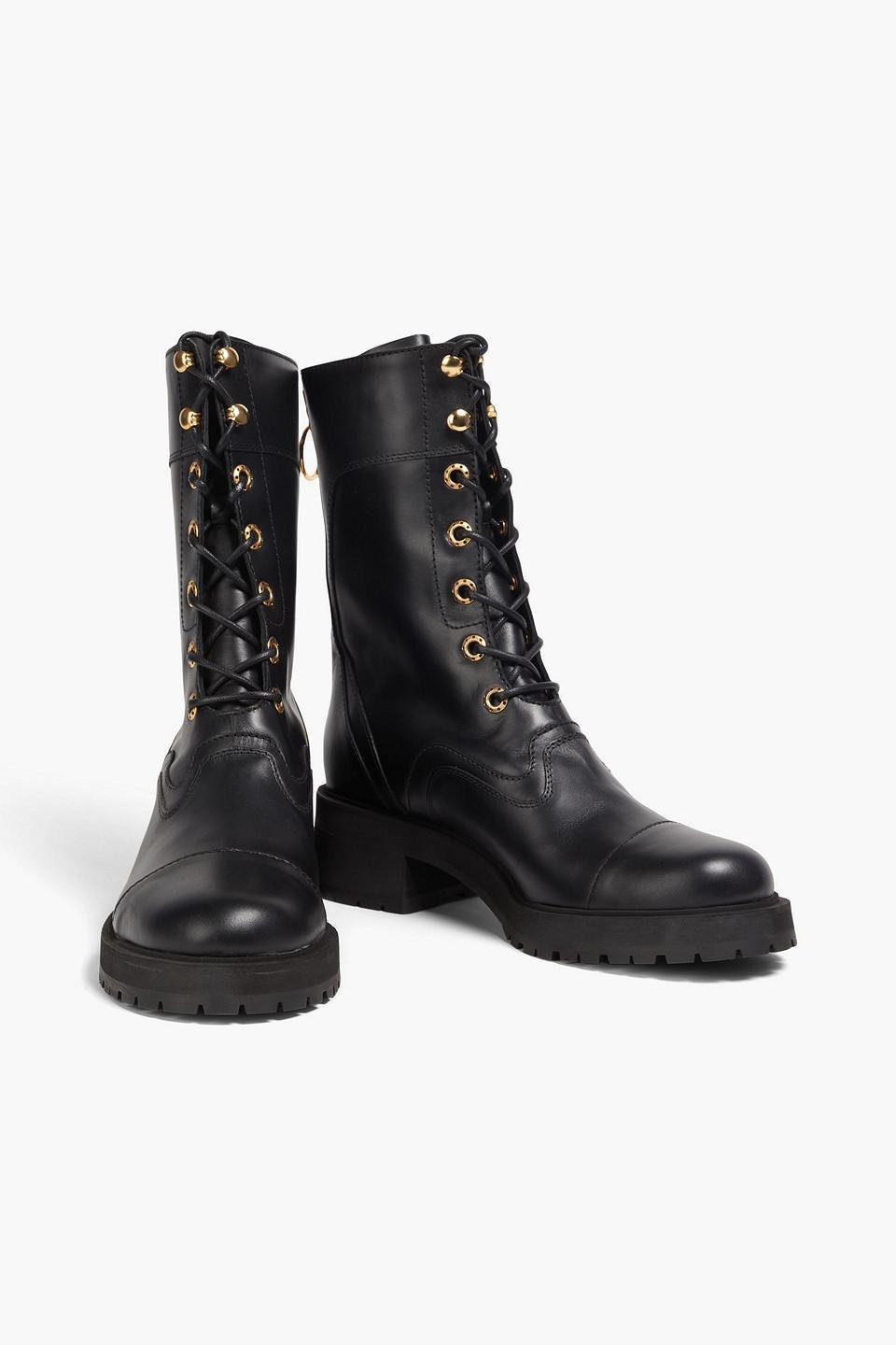 Leather Combat Boots In Black Product Image
