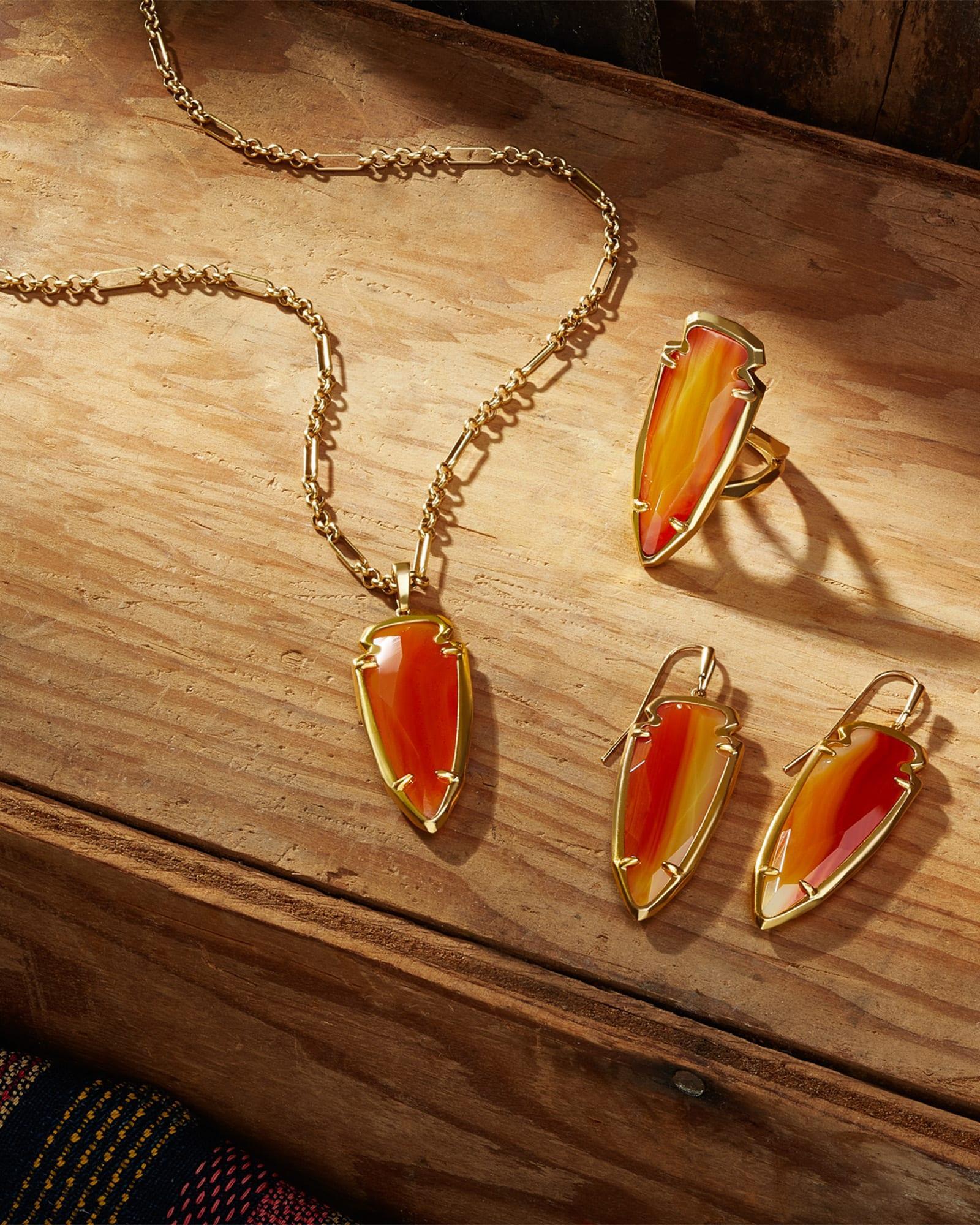 Skylar Vintage Gold Statement Ring in Orange Banded Agate Product Image
