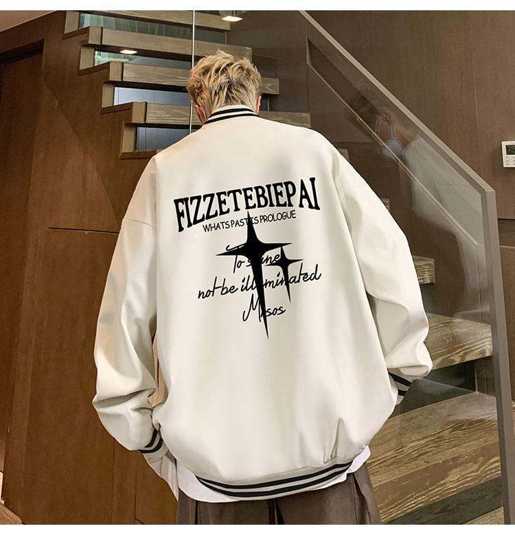 Lettering Oversized Single-Breasted Baseball Jacket Product Image