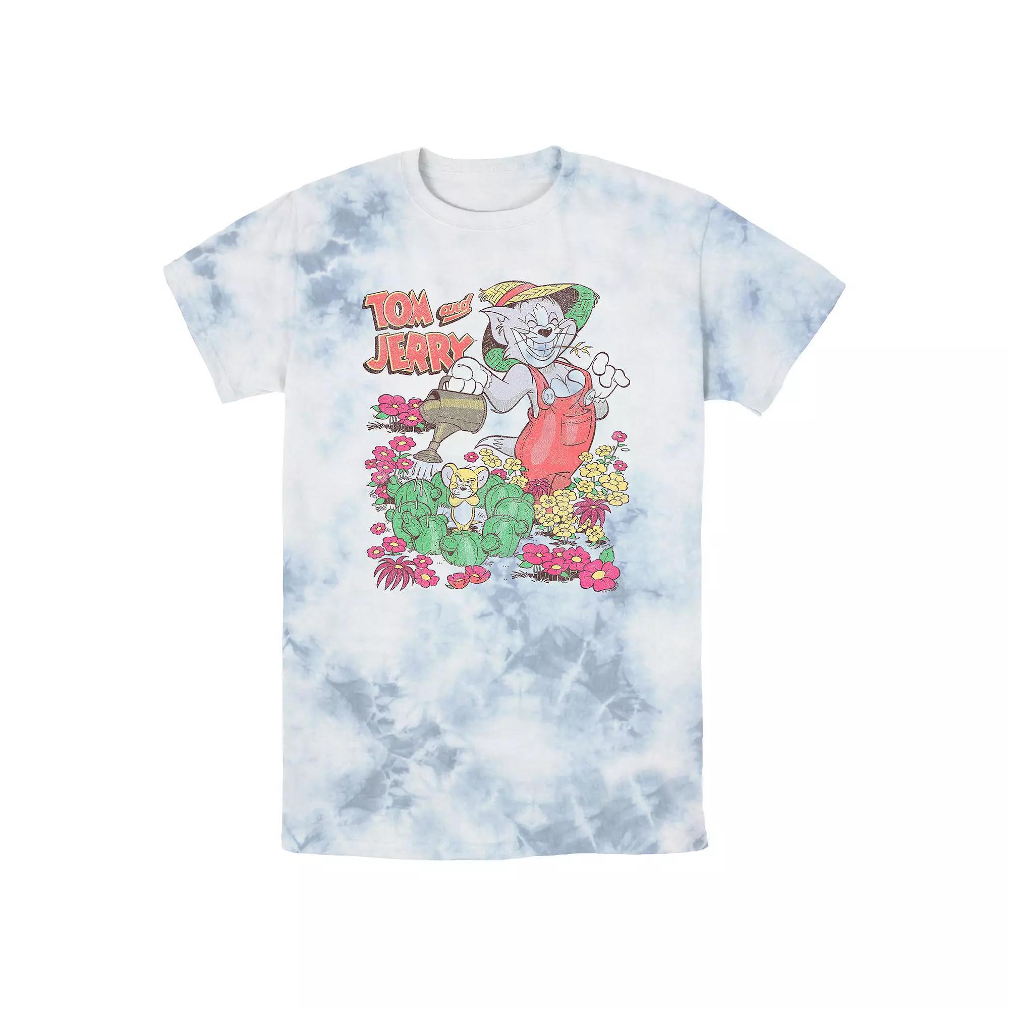 Men's Tom & Jerry Tom Gardening Bombard Wash Graphic Tee, Size: XL, White Blue Product Image