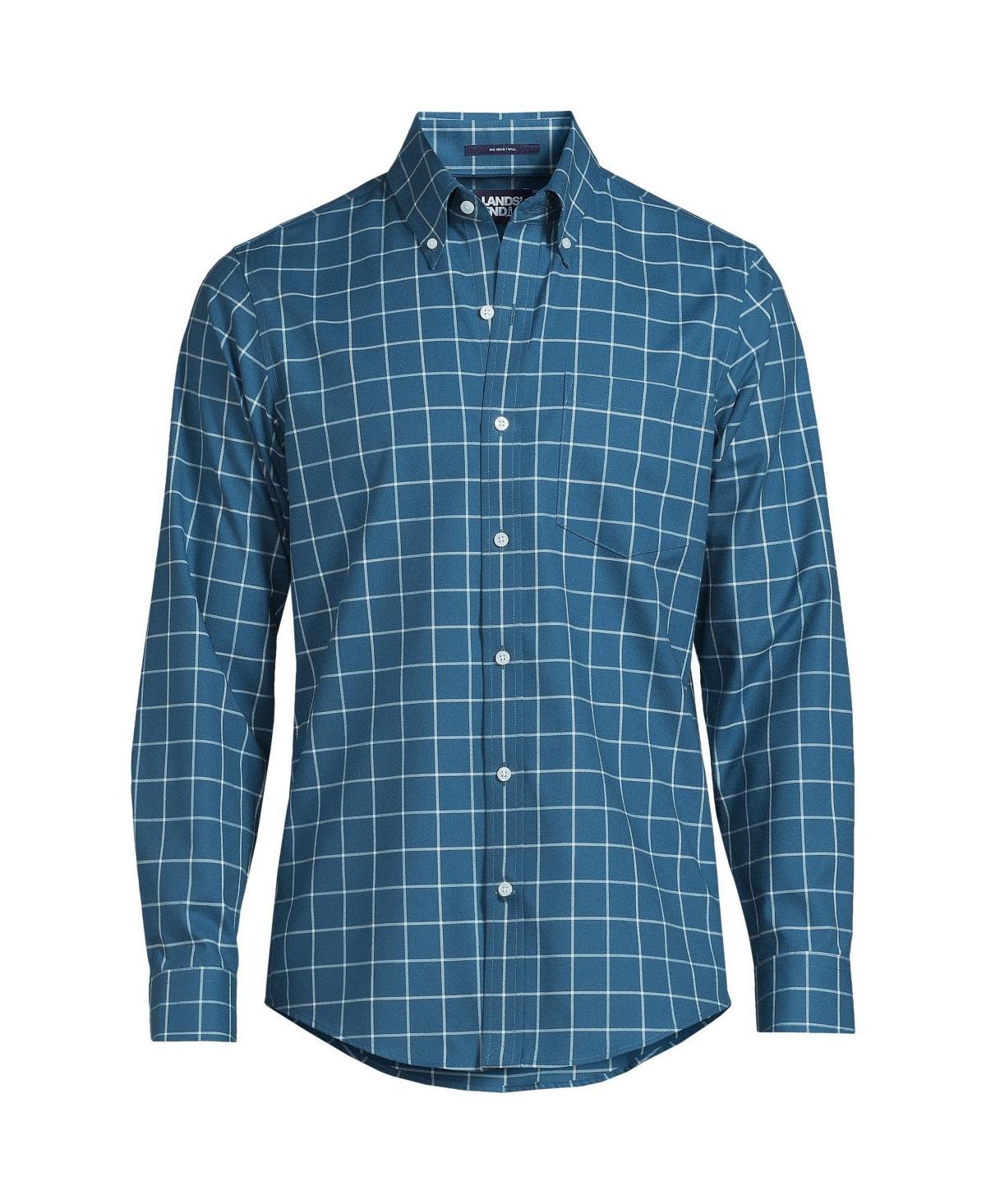 Big & Tall Lands' End Traditional-Fit No-Iron Twill Button-Down Shirt, Men's, Size: Large Tall, White Blue Plaid Product Image