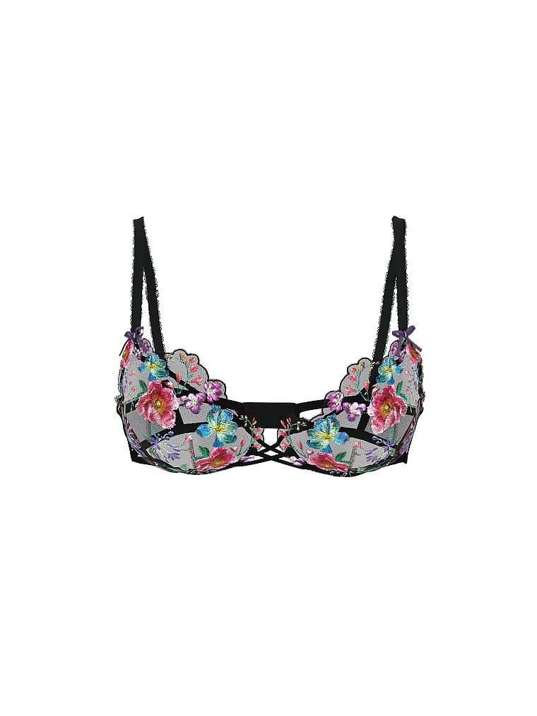 Dark Blossom Embroidery Unlined Low-Cut Demi Bra Product Image