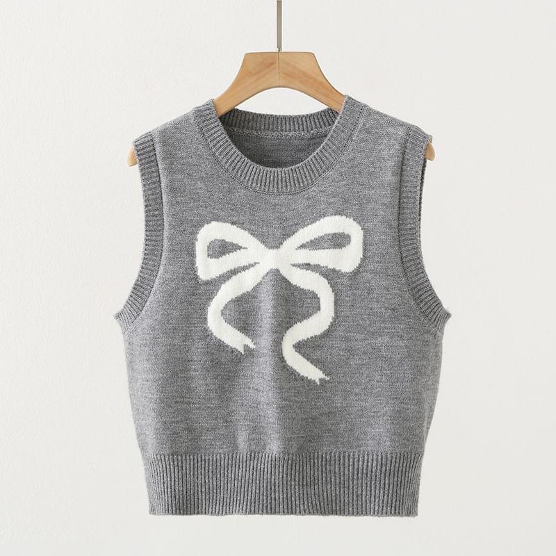 Round Neck Bowknot Sweater Vest Product Image