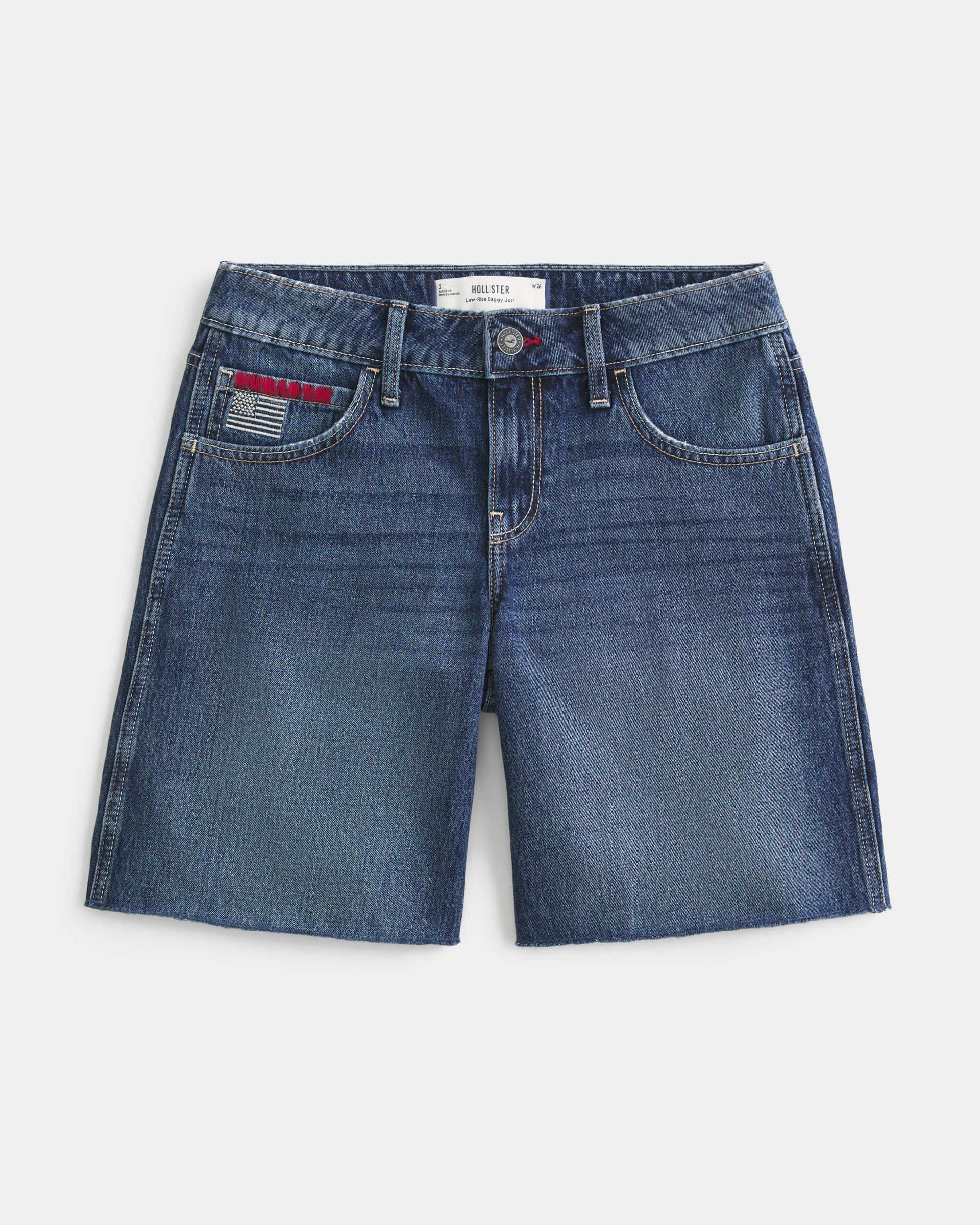 Low-Rise Medium Wash Number Graphic Baggy Jort Product Image