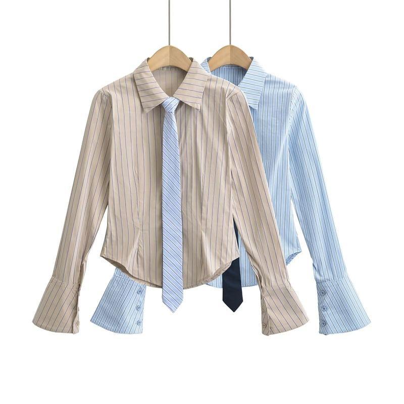 Flare-Sleeve Striped Shirt Product Image