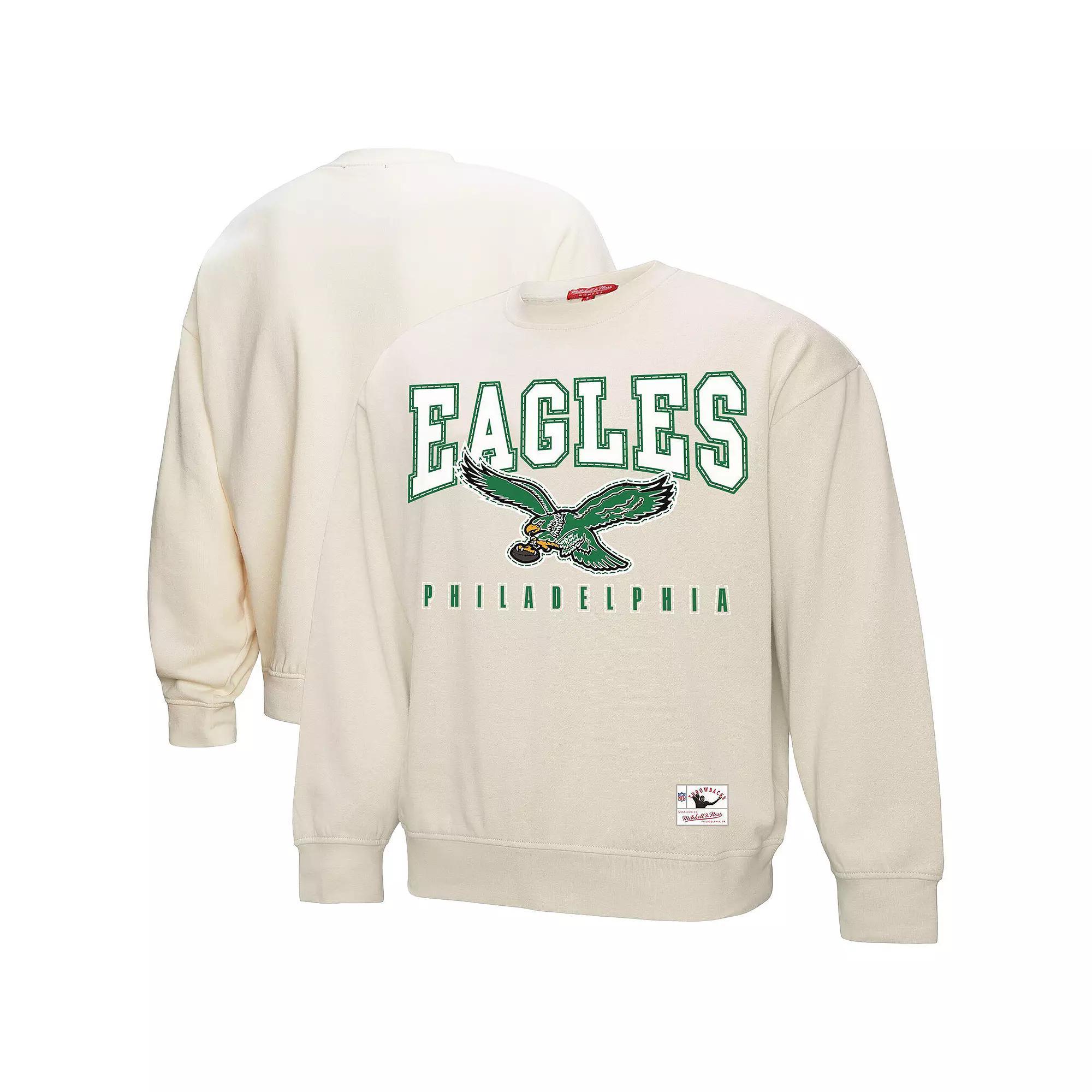 Women's Mitchell & Ness Cream Philadelphia Eagles Fandom Fleece Pullover Sweatshirt, Size: XL, Beige Product Image
