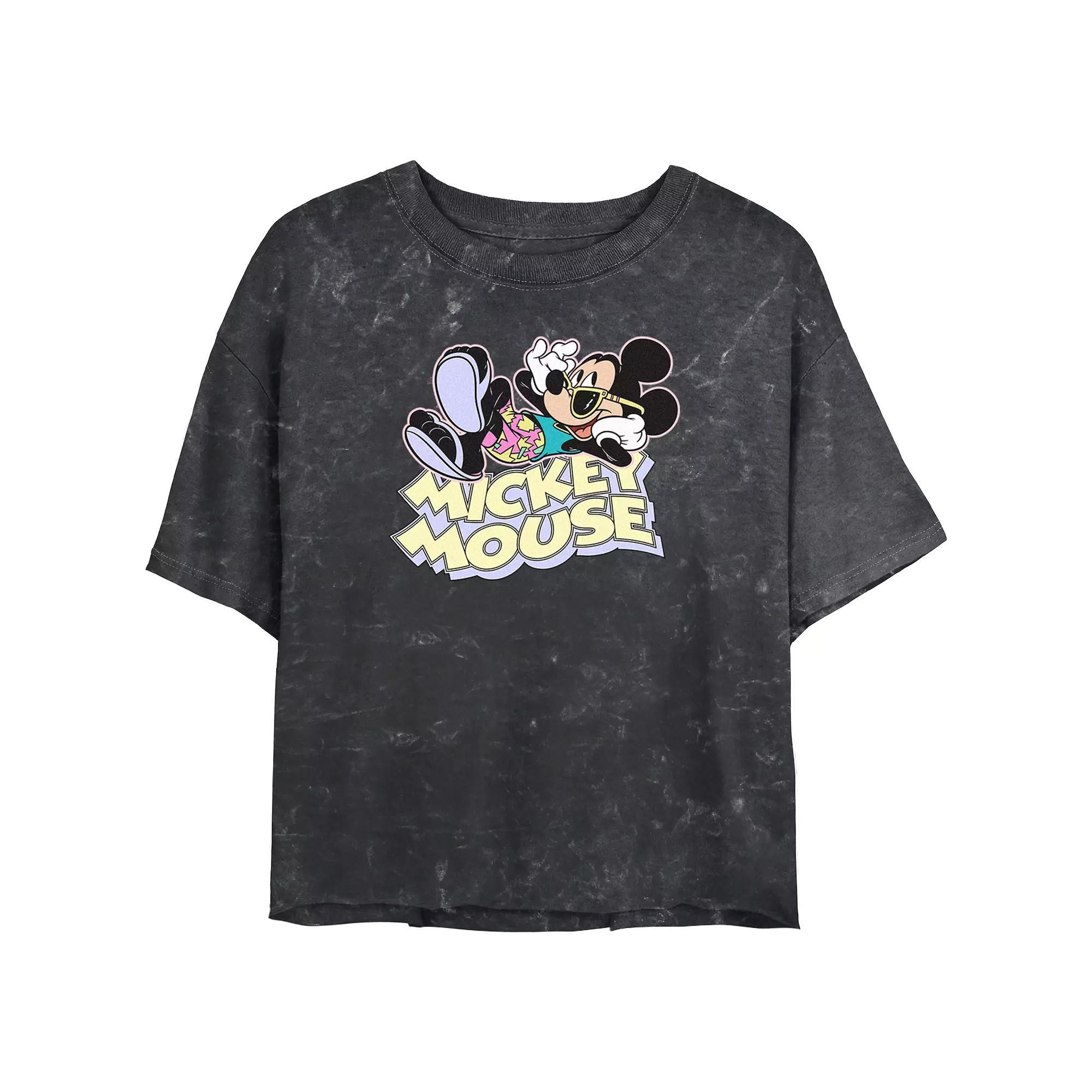 Disneys Mickey Mouse Vacay Mickey Mineral Wash Juniors Cropped Graphic Tee, Womens Product Image