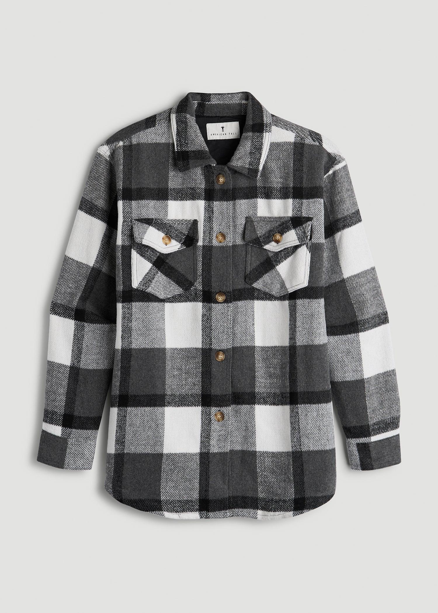 Flannel Women's Tall Shacket in Grey and Black Plaid Product Image