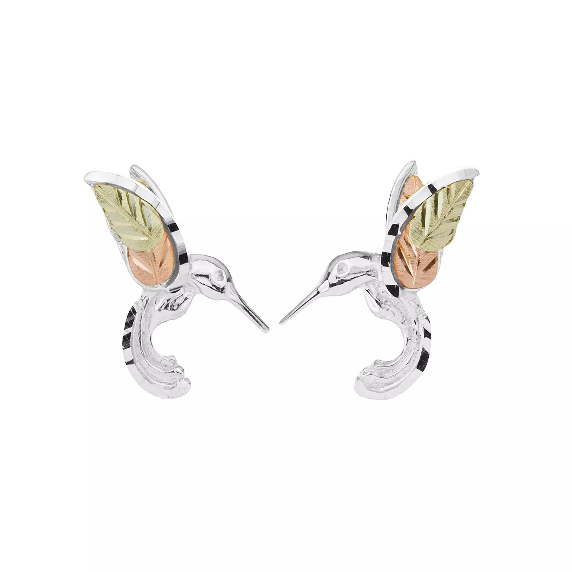 Black Hills Gold Tri-Tone Humming Bird Post Earrings in Sterling Silver, Women's Product Image