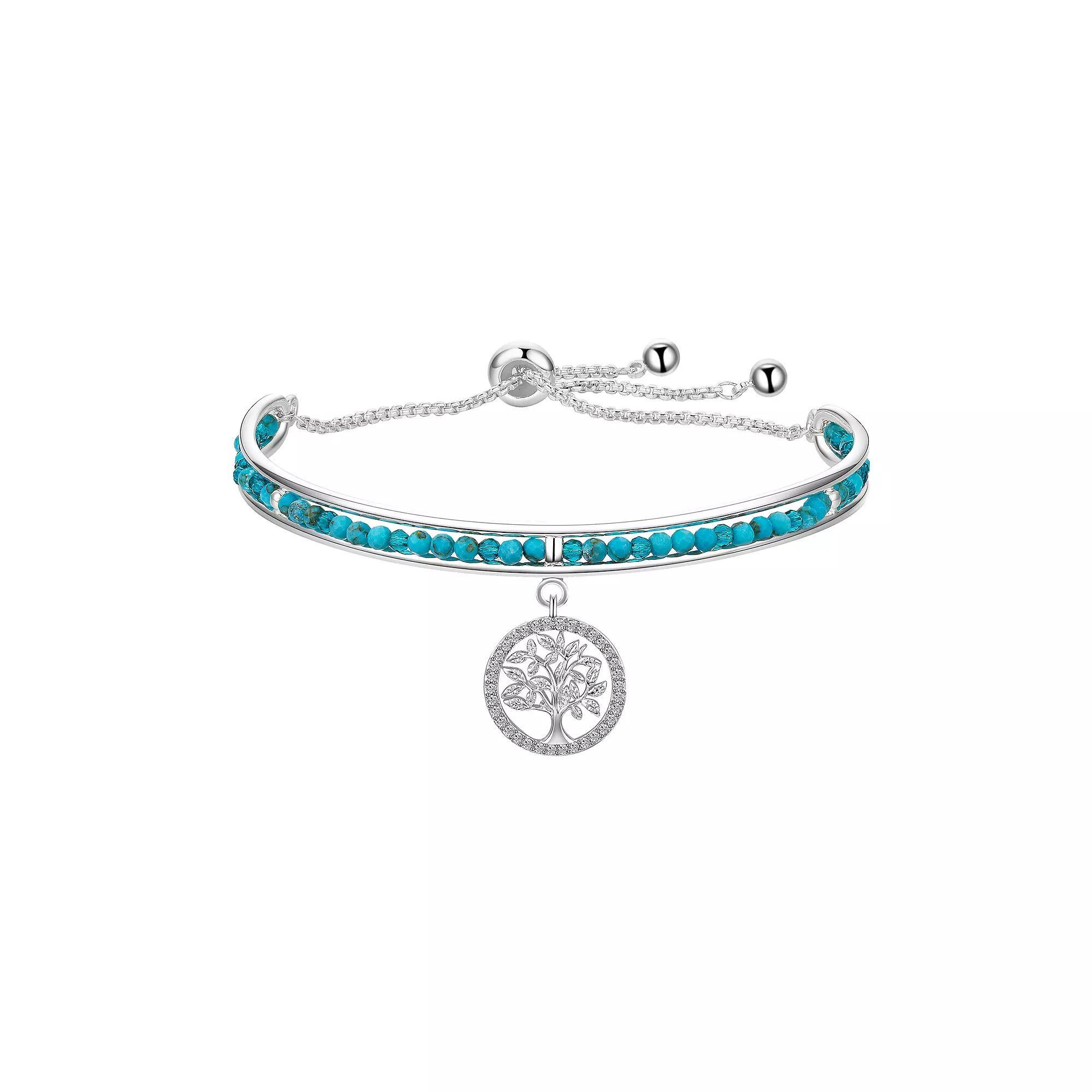 Love This Life® Silver Plated Cubic Zirconia Family Tree Turquoise Cuff Bolo Bracelet, Women's, Silver Tone Product Image