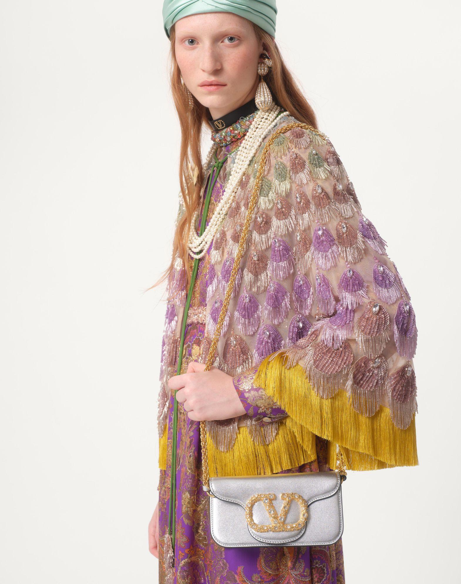 Valentino Garavani Locò Small Shoulder Bag In Laminated Calfskin With Jewel Logo Product Image