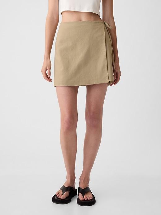 Linen-Cotton Wrap Mini Skirt Product Image