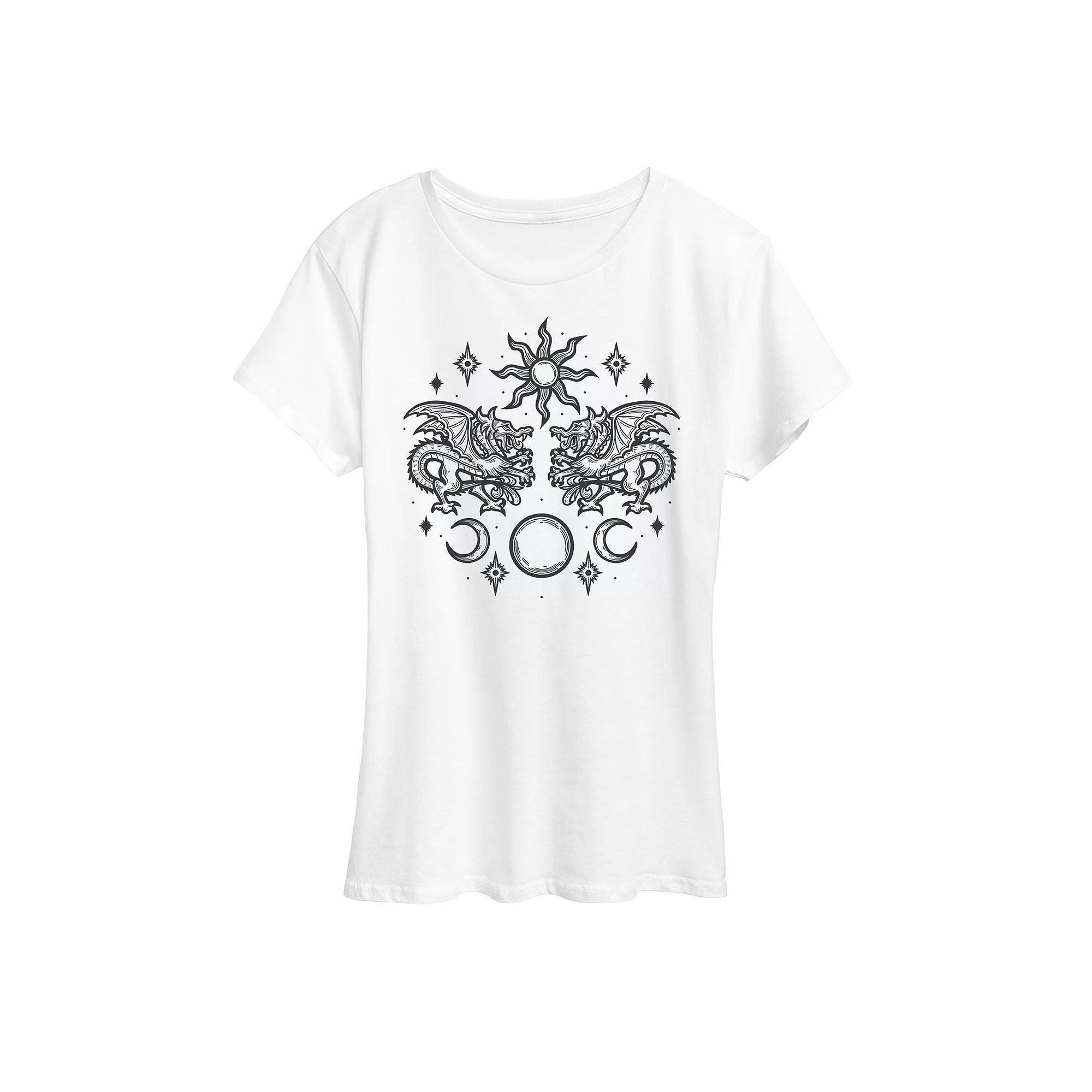 Womens Celestial Dragon Graphic Tee Grey Gray Product Image