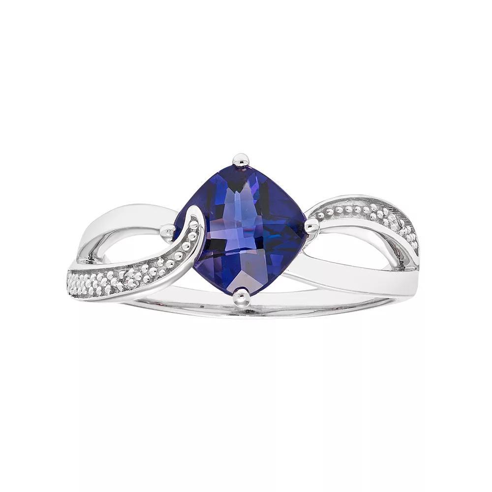 Sterling Silver Lab Created Blue Sapphire & Diamond Accent Cushion Bypass Ring, Women's, Size: 6 Product Image