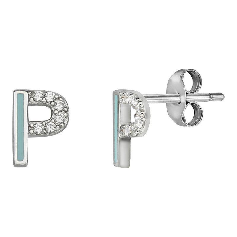 PRIMROSE Sterling Silver Cubic Zirconia Initial Stud Earrings, Women's, Orange K Product Image