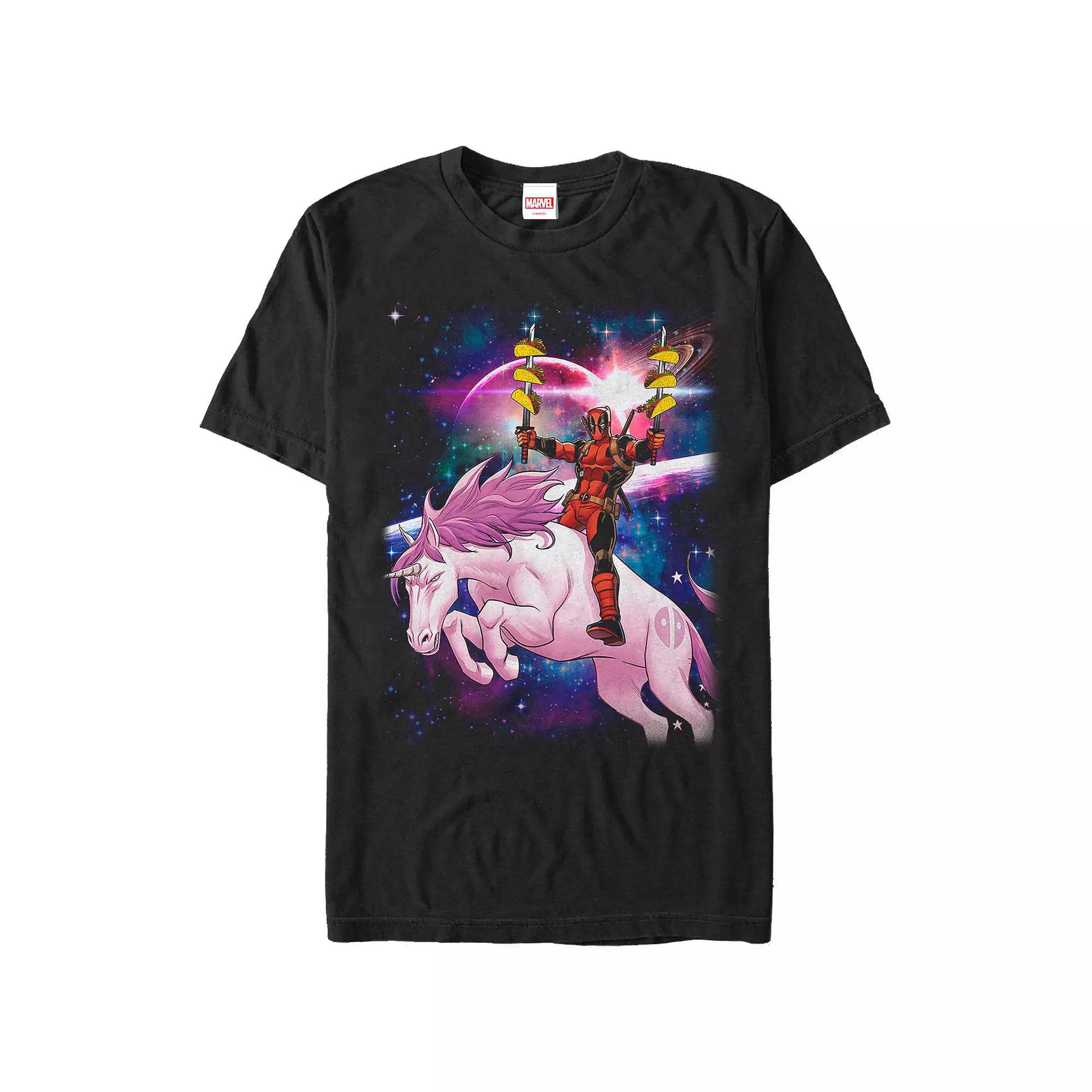 Men's Marvel Deadpool Pink Unicorn Ride Graphic Tee, Size: XL, Black Product Image