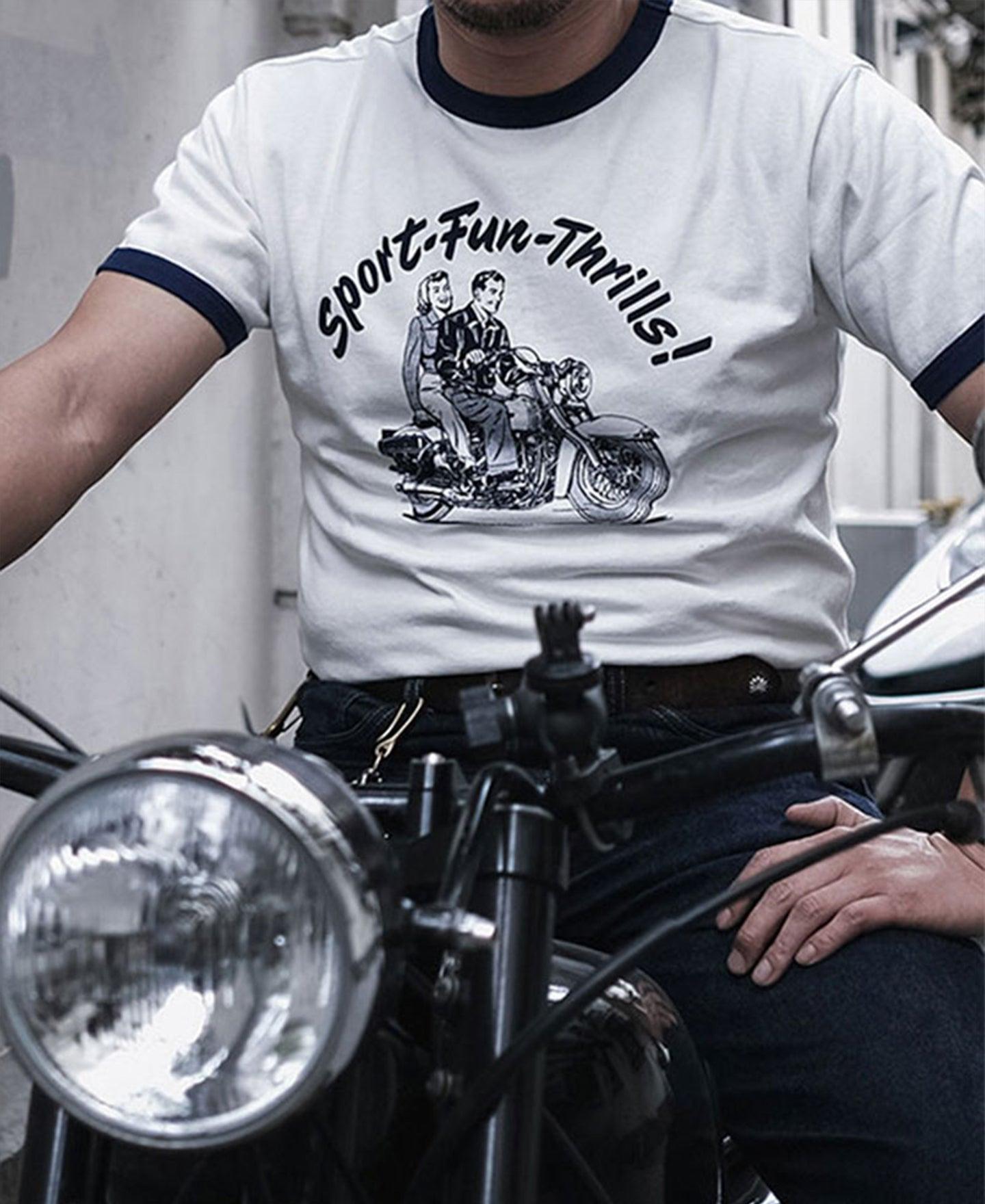 Retro Motorcycle Rider Printed T-Shirt - White Product Image