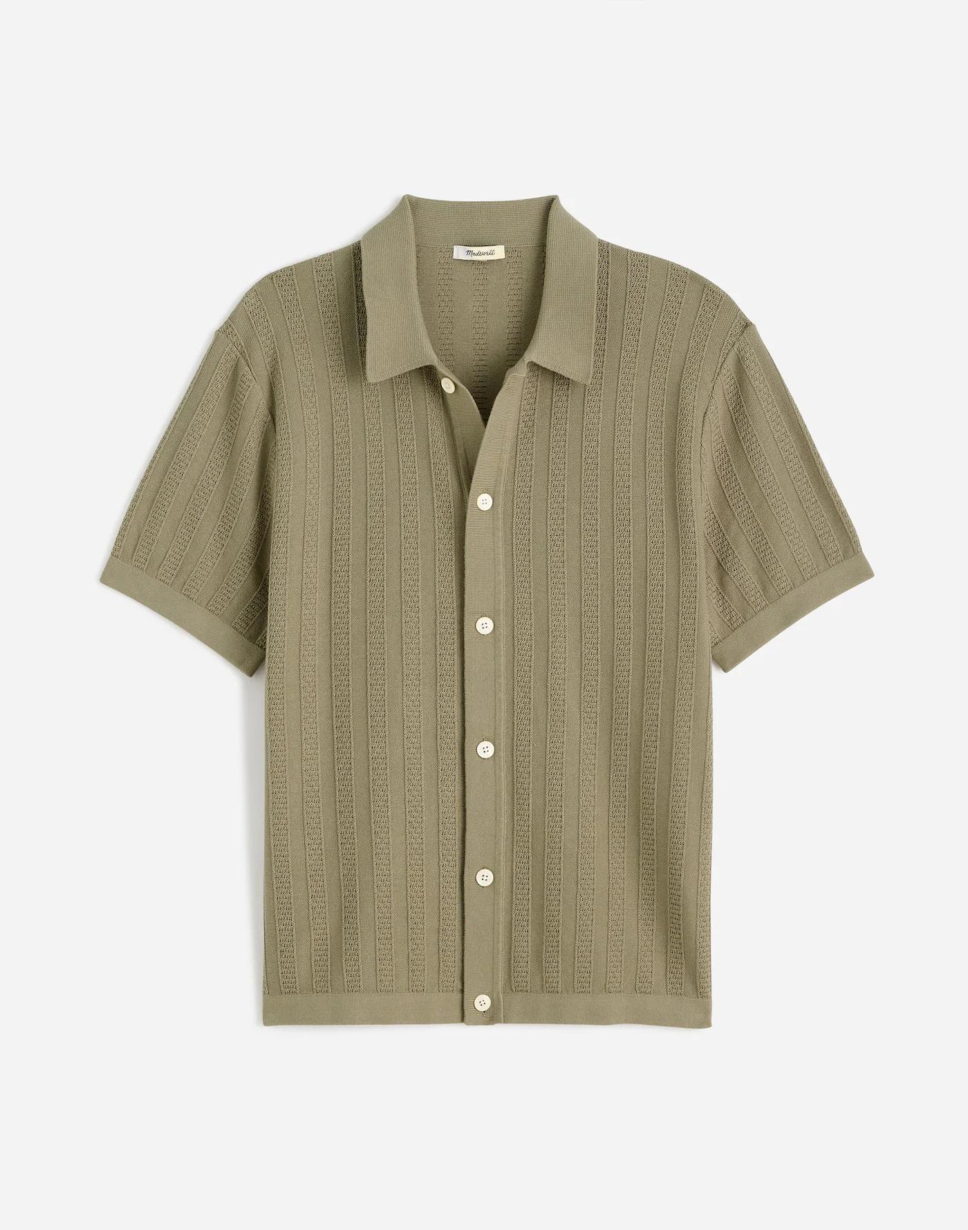 Button-Up Sweater Polo in Textured Stripe Product Image