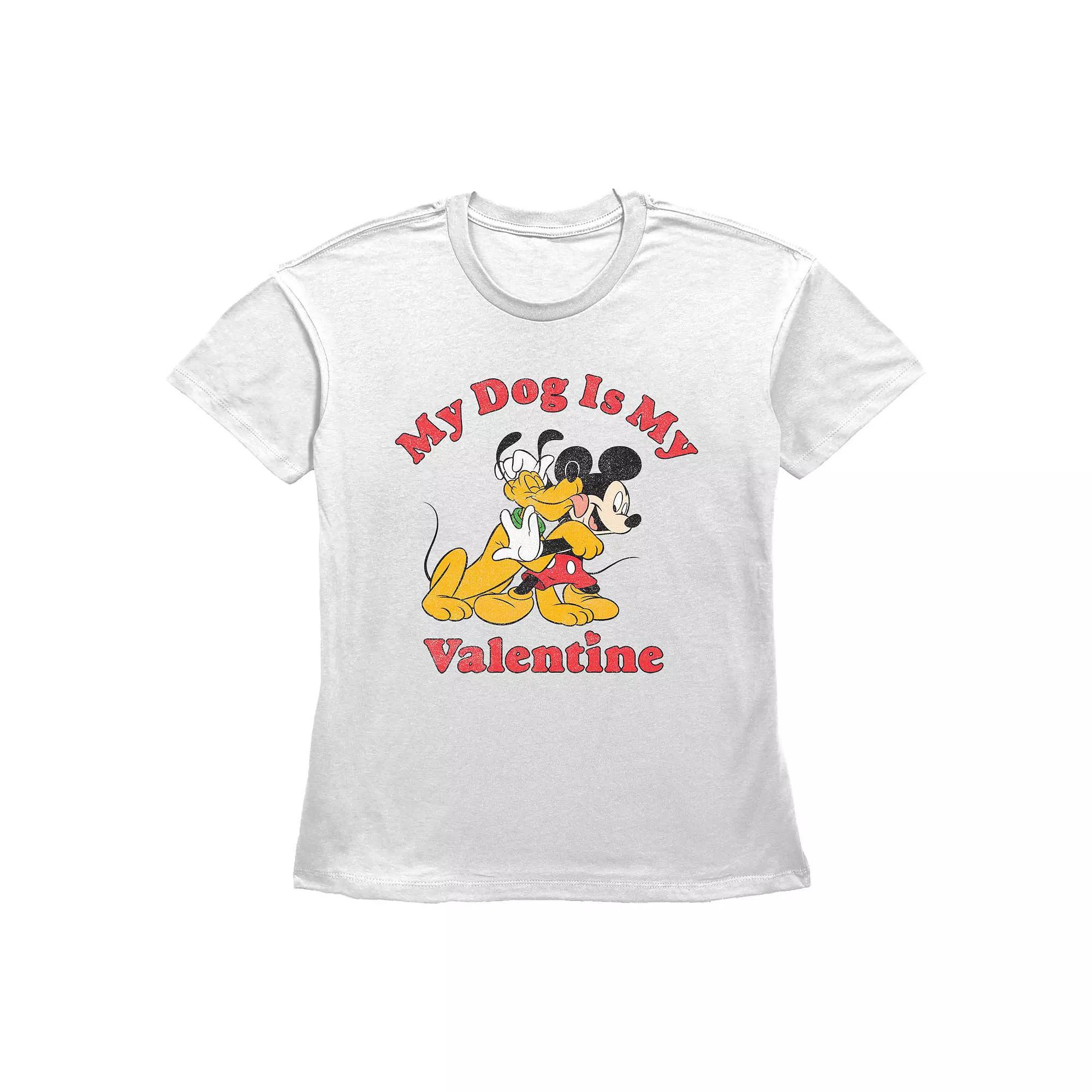 Disney's Mickey Mouse And Pluto My Dog Is My Valentine Women's Graphic Tee, Size: XXL, White Product Image