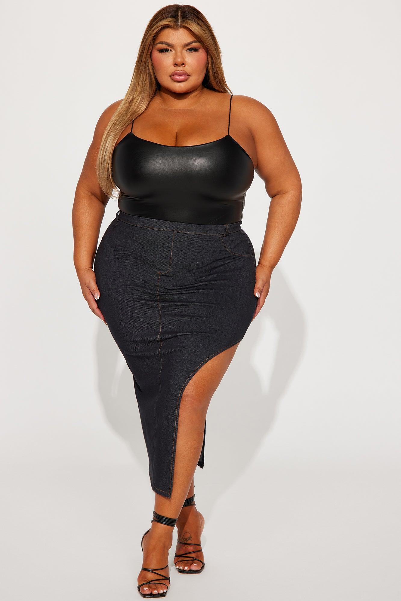 Feel Myself High Slit Maxi Skirt - Dark Wash Product Image