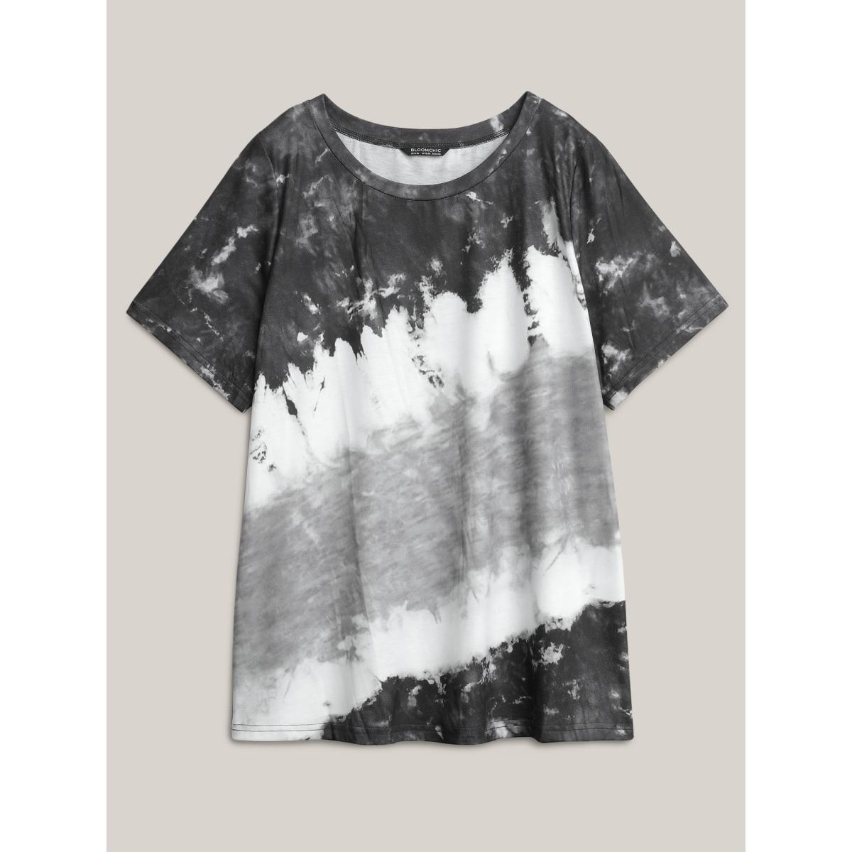 Plus Size Tie Dye Round Neck T-shirt Black Women Casual Tie Dye Round Neck Everyday T-shirts BloomChic 26/4X Product Image
