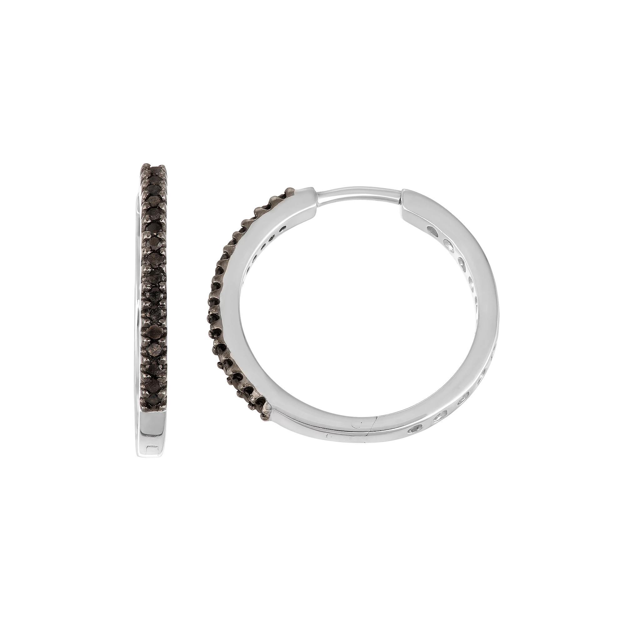 Sterling Silver 1/4 Carat T.W. Black Diamond Hoop Earrings, Women's Product Image
