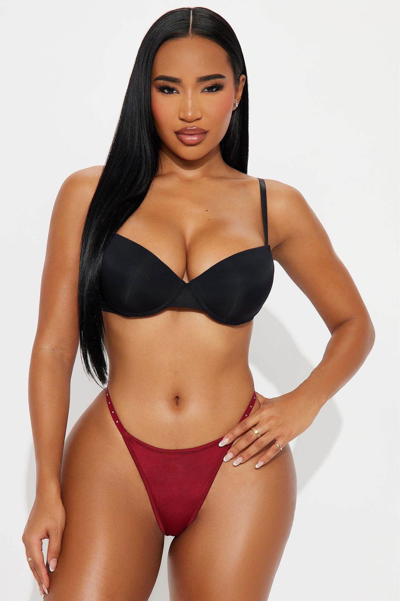 Micro String Side Thong With Rhinestones  - Burgundy Female Product Image