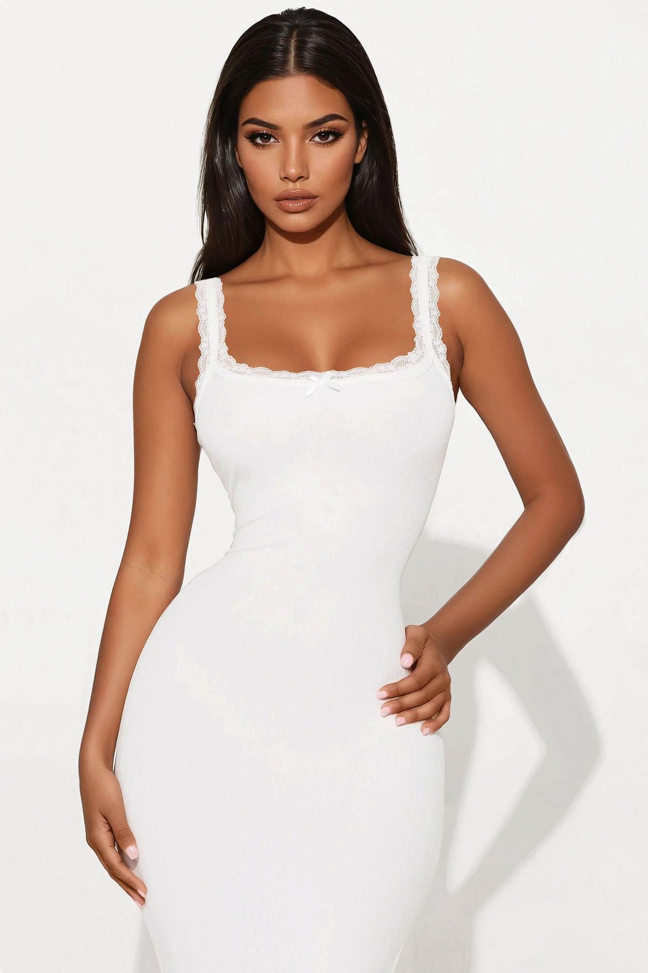 Hadley Ribbed Midi Dress - Off White Product Image