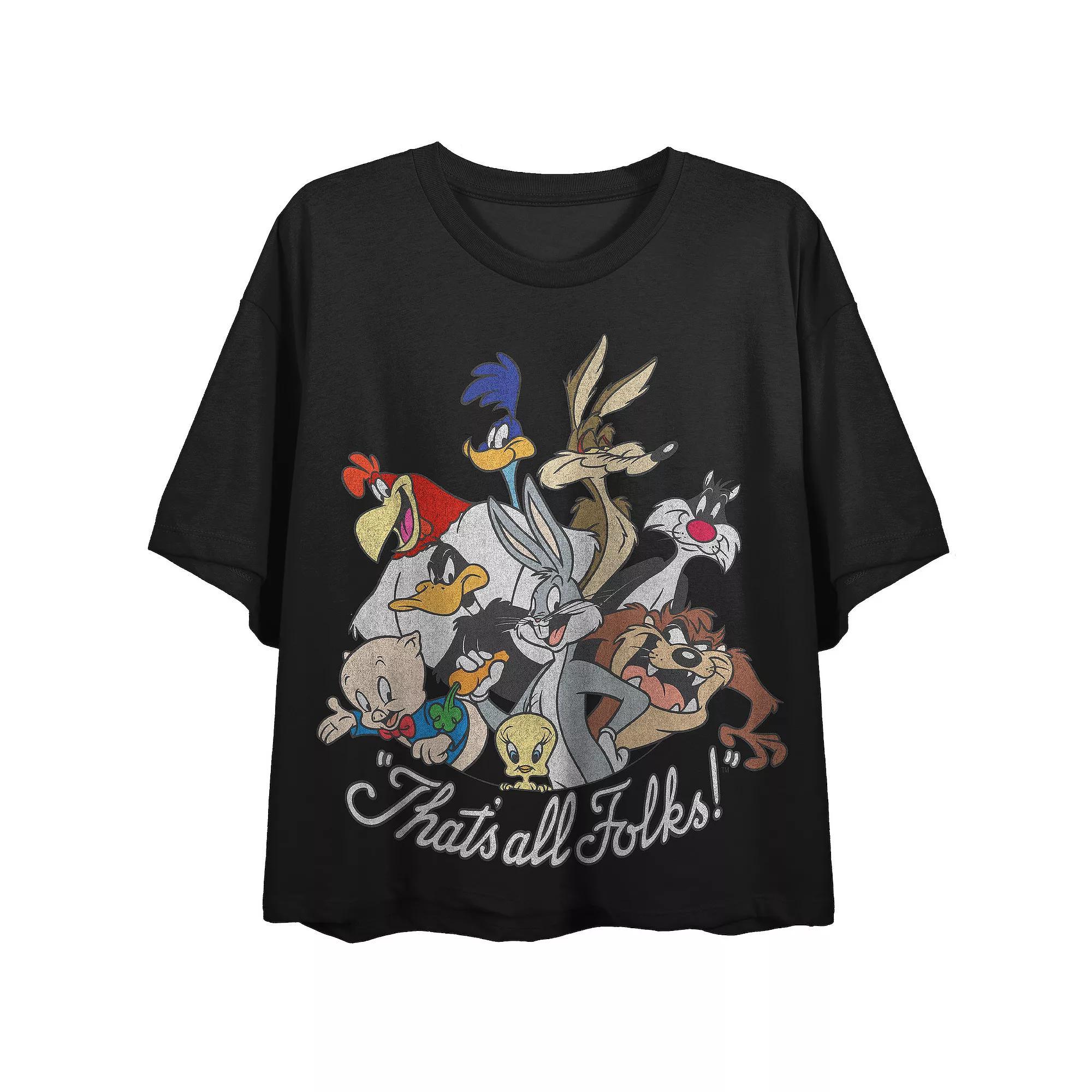 Juniors' Looney Tunes Crop Graphic Tee, Girl's, Size: Large, Black Product Image
