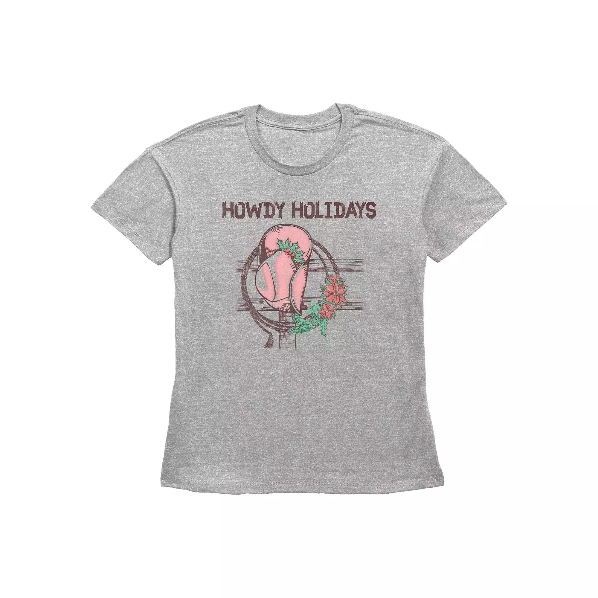 Women's Howdy Holidays Cowgirl Hat Graphic Tee, Size: XXL, Grey Gray Product Image