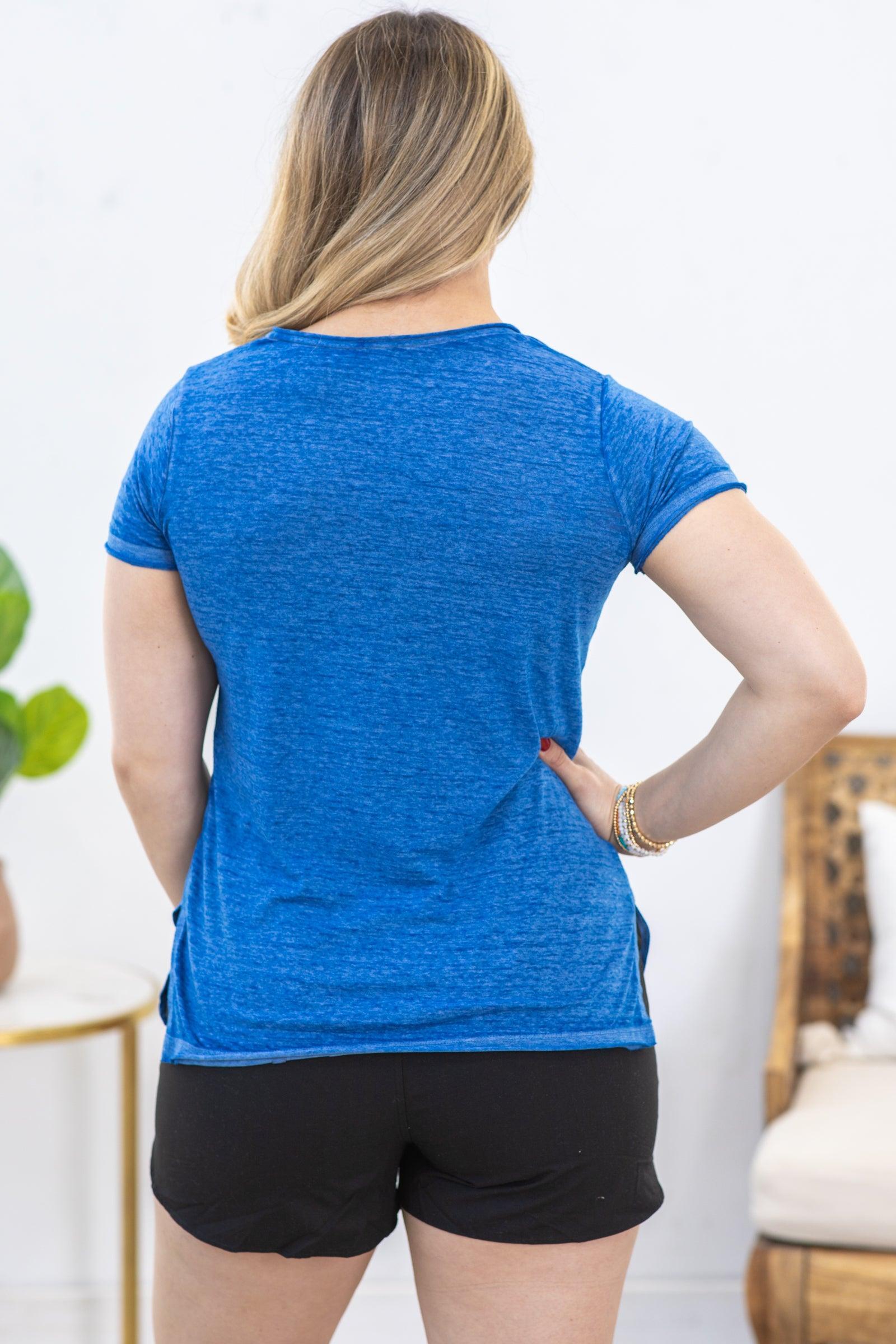 Blue Washed Melange V-Neck Knit Top Product Image