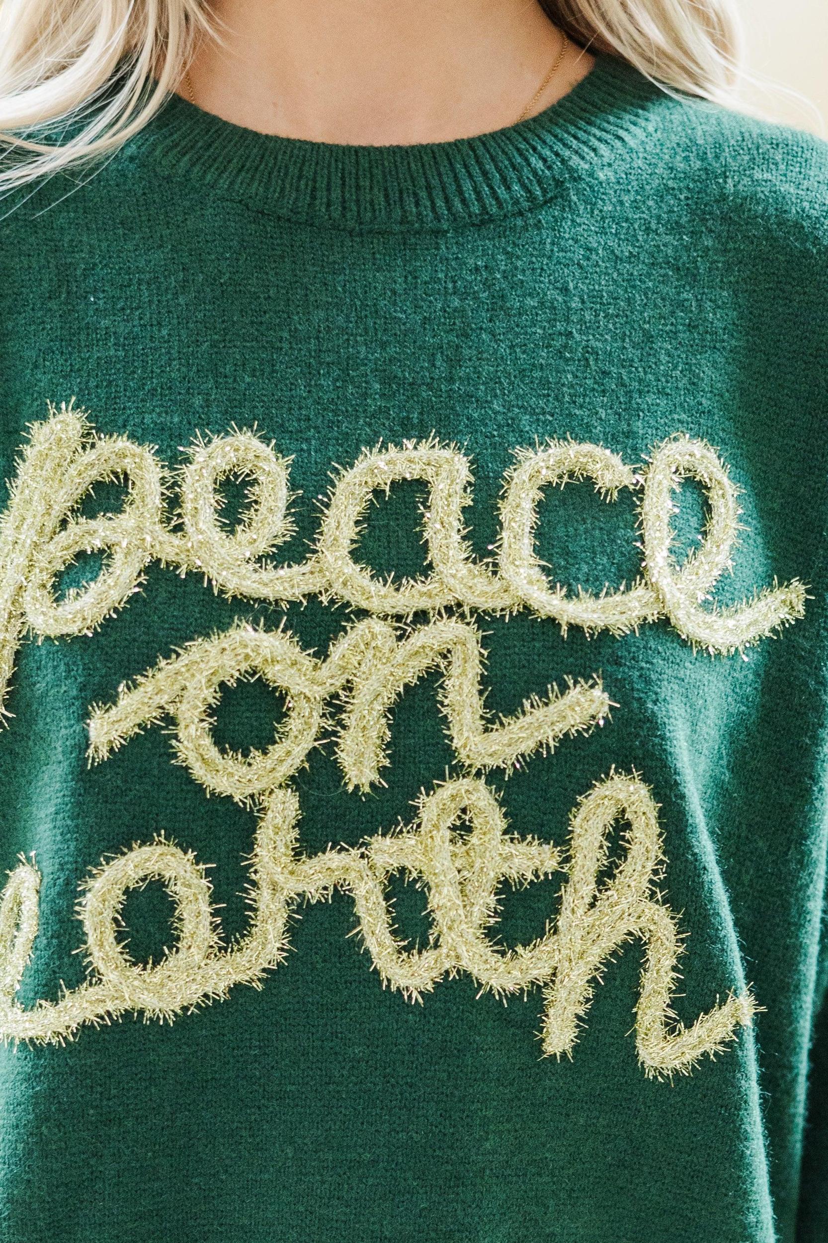 Peace On Earth Emerald Green Script Sweater Female Product Image