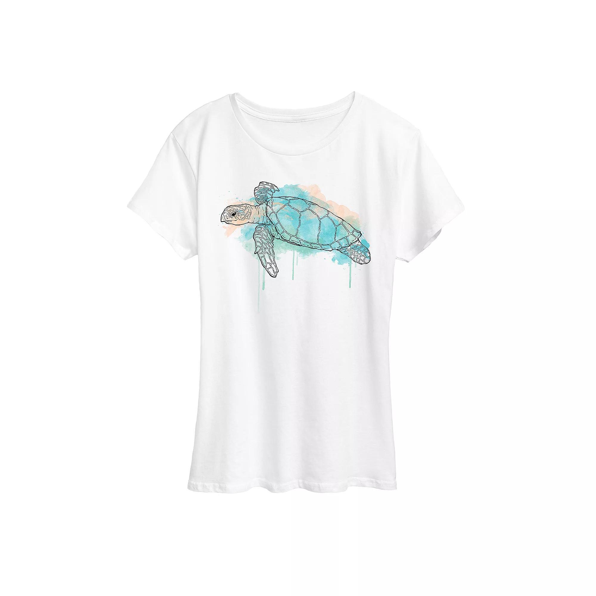Womens Watercolor Sea Turtle Graphic Tee Product Image