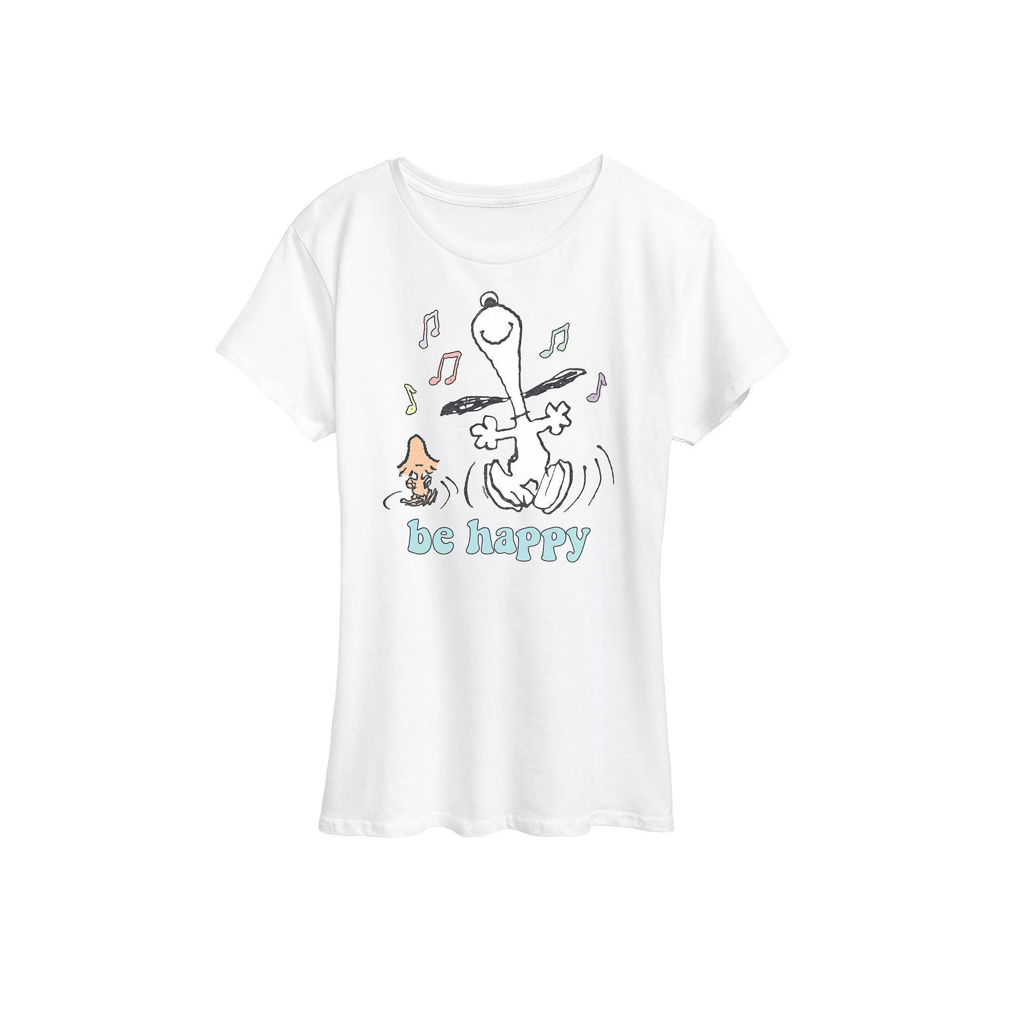 Womens Peanuts Be Happy Graphic Tee, Girls Grey Royal Blue Product Image