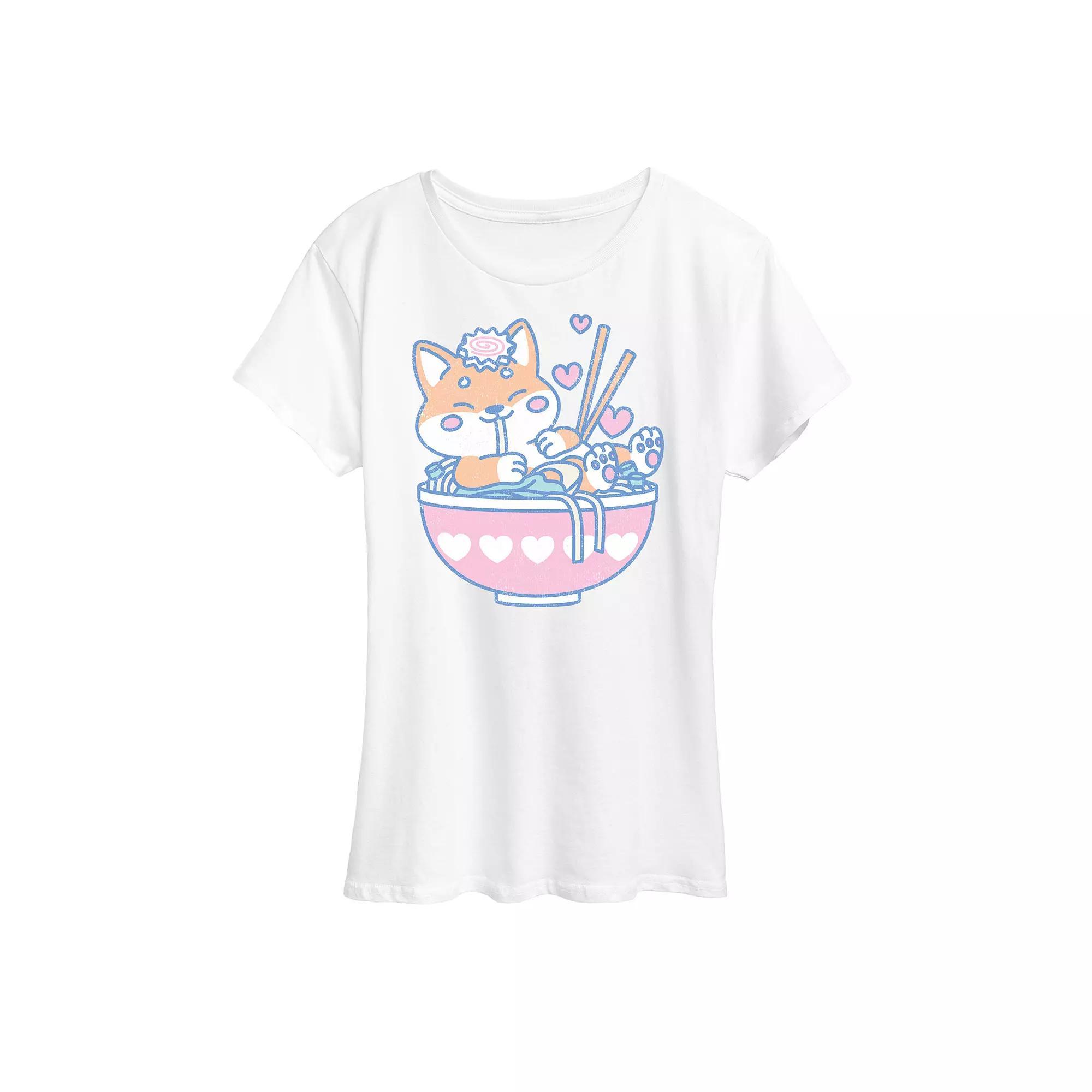 Women's Kawaii Ramen Shiba Inu Graphic Tee, Size: Medium, White Product Image