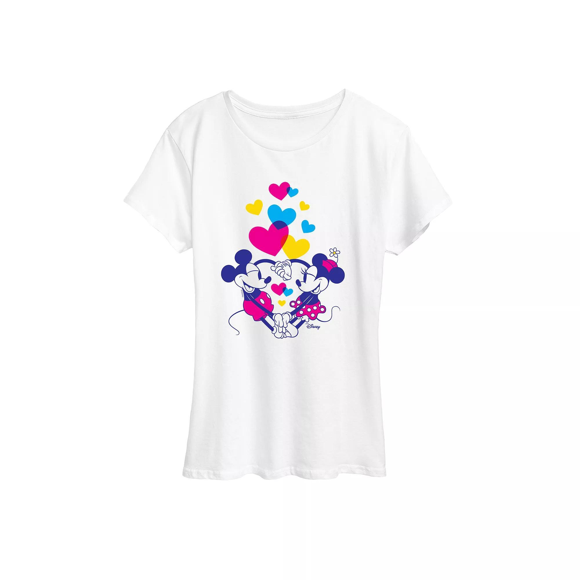 Disneys Minnie & Mickey Mouse Womens Hearts Graphic Tee Product Image